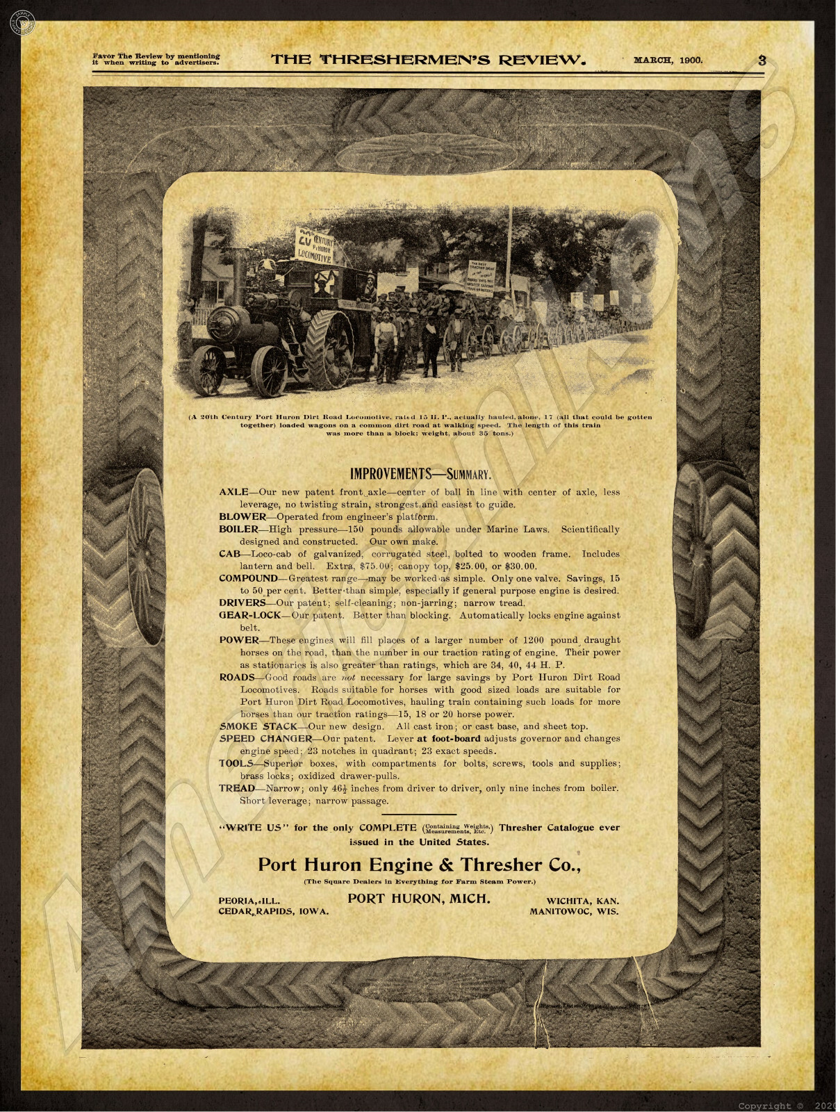 1900 Port Huron Engine & Thresher Co. New Metal Sign: Traction Engine – Michigan