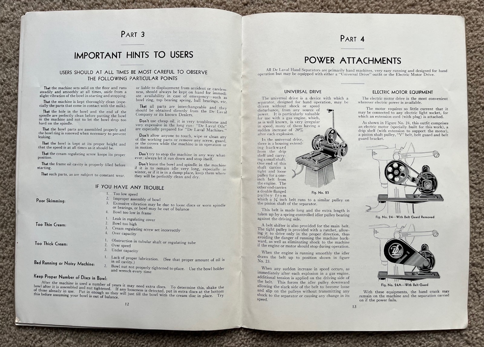 2 DELAVAL CREAM SEPARATOR INSTRUCTION MANUALS