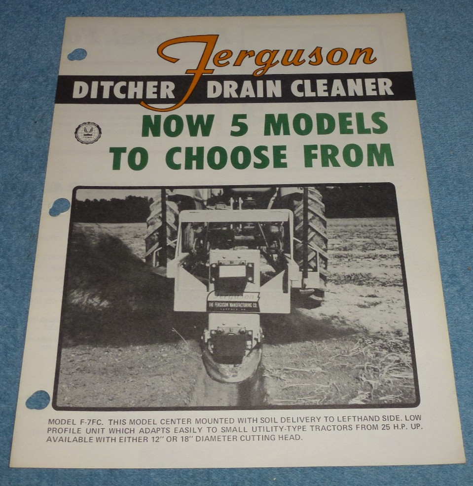 Vtg Ferguson Mfg Co Ditcher Drain Cleaner Farm Equipment Brochure 5 Models Specs