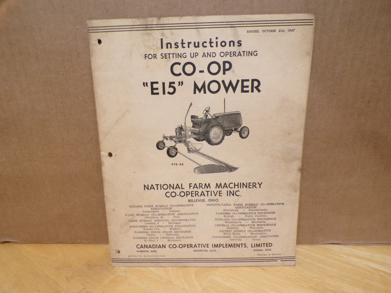 1947 Instructions For Setting Up & Operating CO-OP E15 Mower Farm Bellevue Ohio