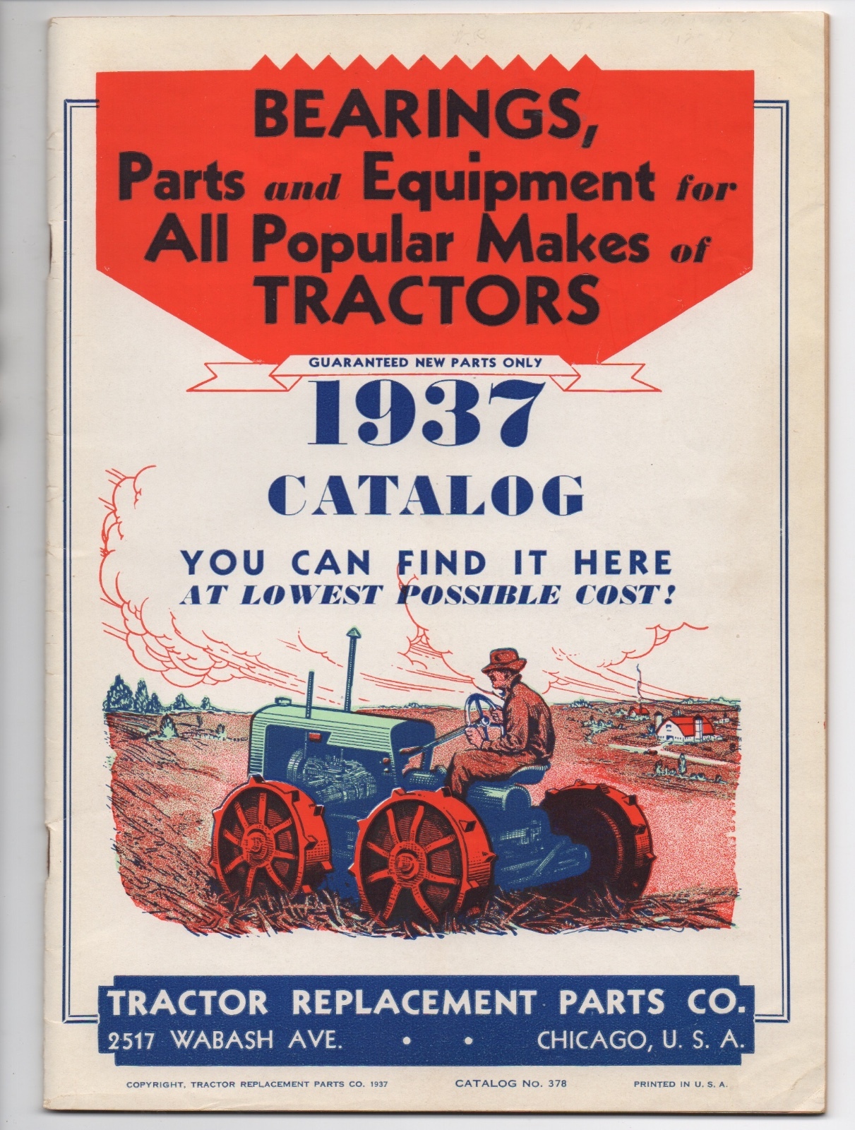1937 Tractor Replacement Parts Co Catalog & Mailer Chicago