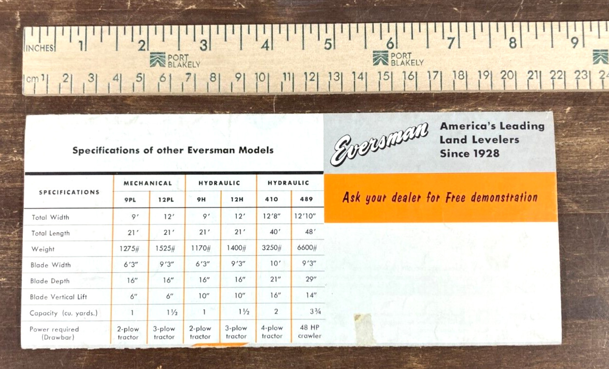Eversman 329 Land Leveler Scraper 1960s Foldout Sales Brochure Tractor Implement