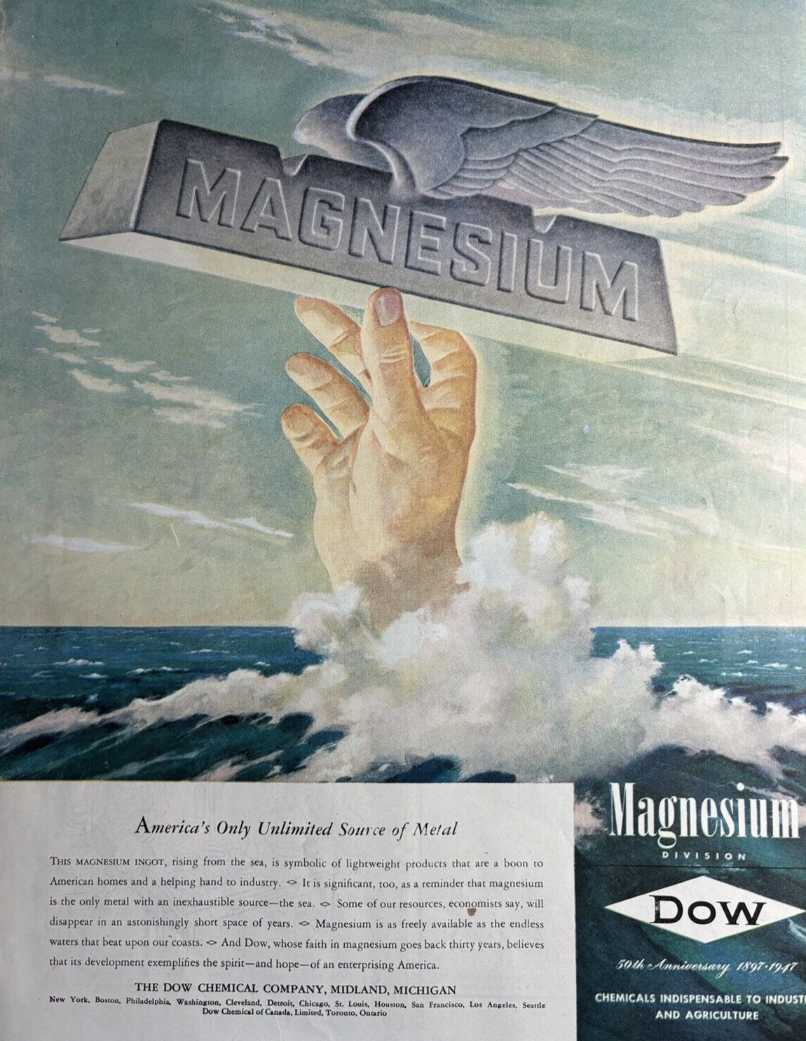 1947 Dow chemical Industry Agriculture Magnesium Metal Source Vintage Print Ad