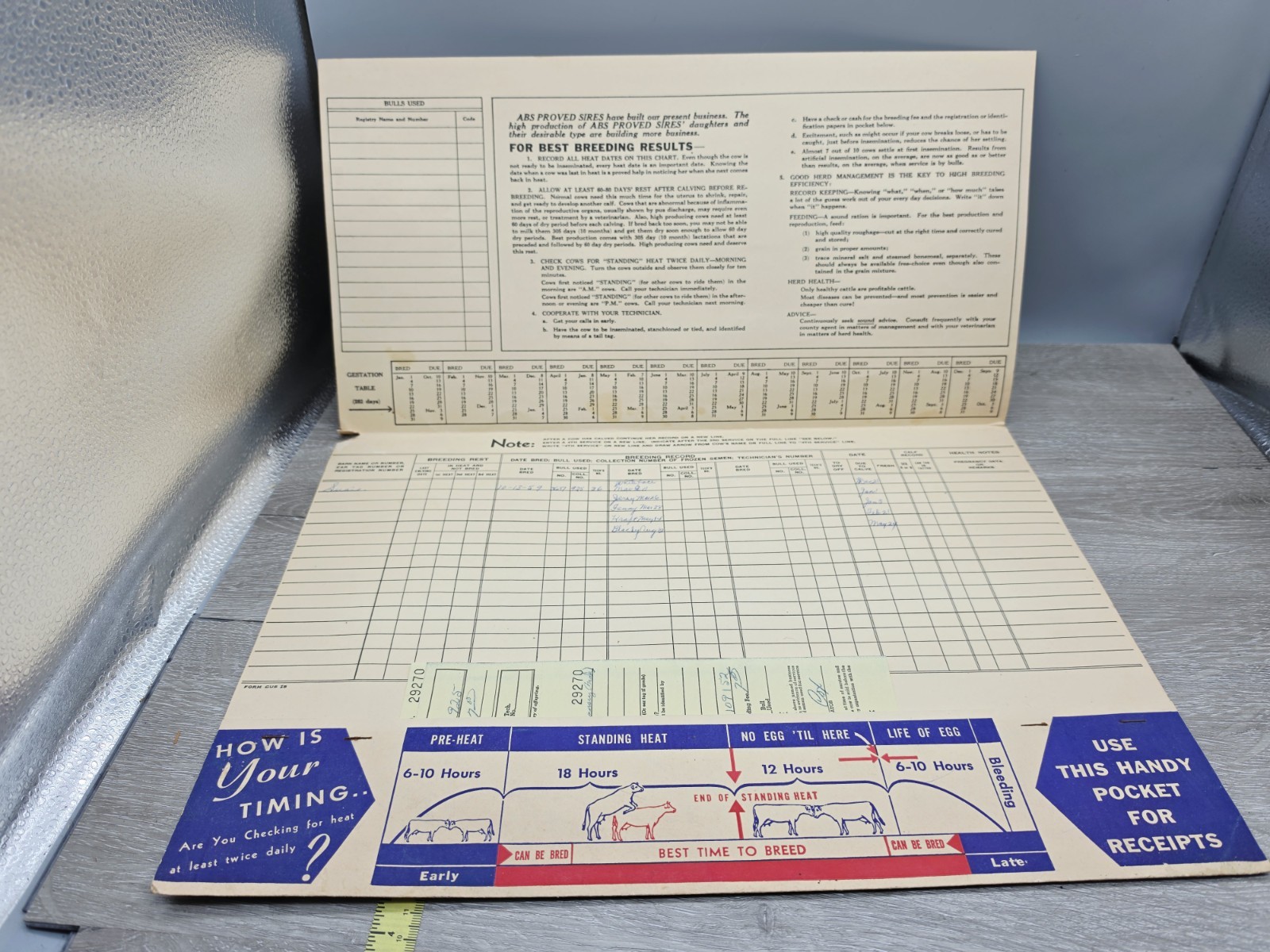 Rare 1957 American Breeders Service Folder Cow Breeding Schedule Advert Filled