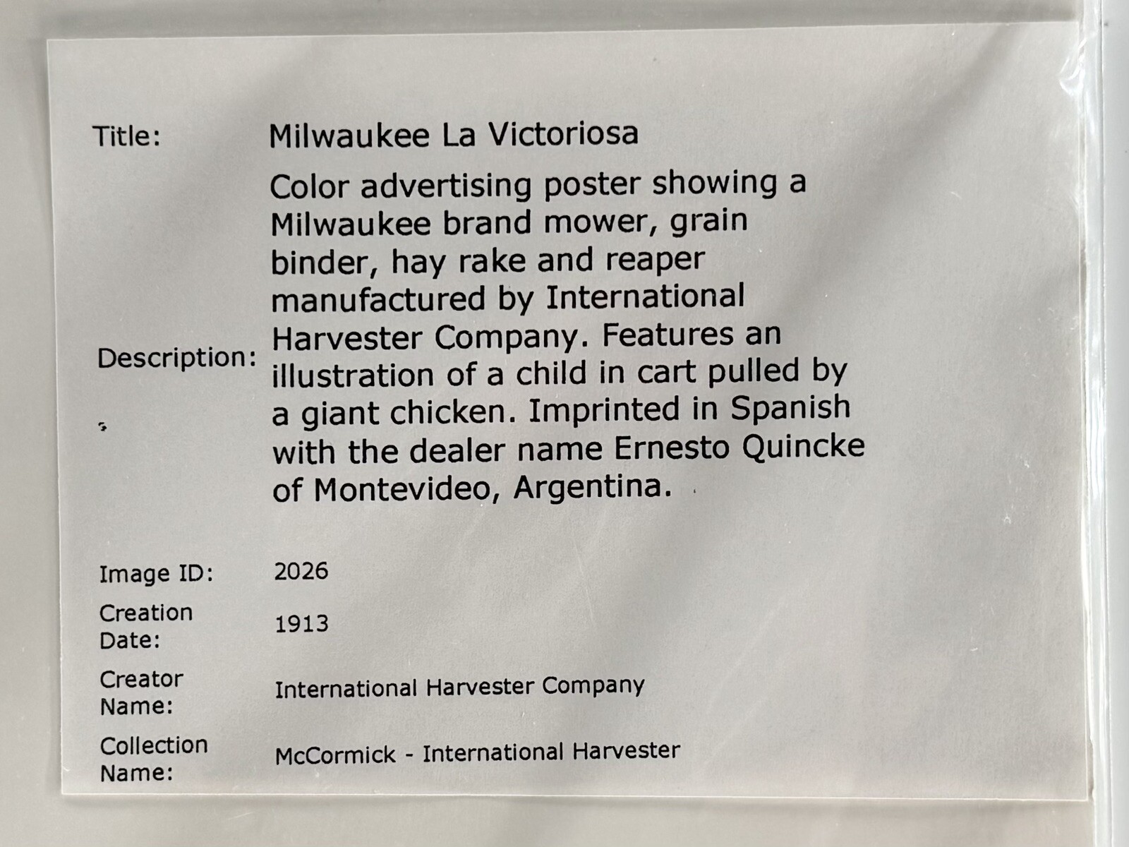 Milwaukee Harvesting Equipment Advertising Poster Historical Society Print 12×17