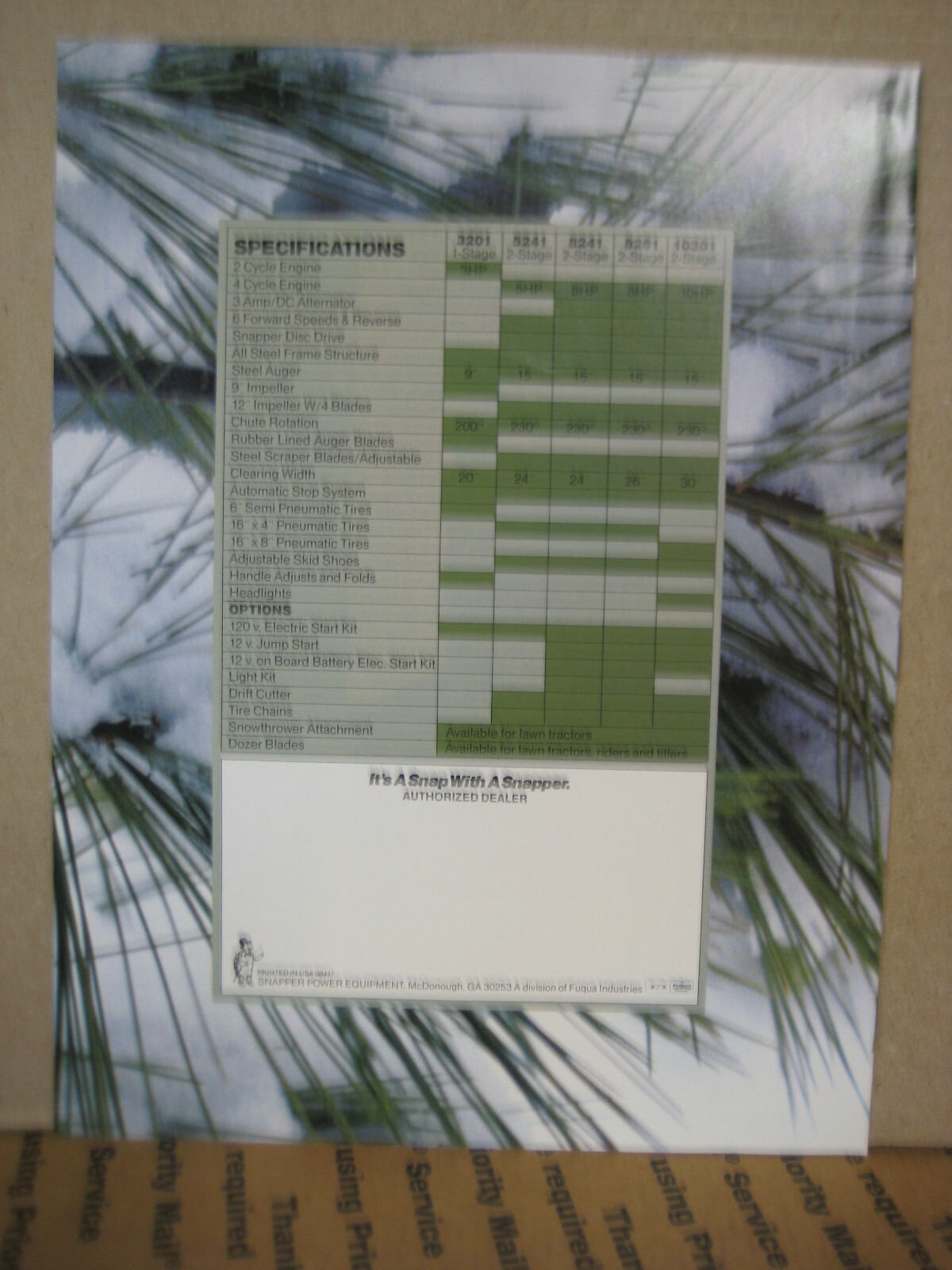 Original Snapper Snowthrowers Snow Blower Brochure Catalog 3201, 5241, 8241, +