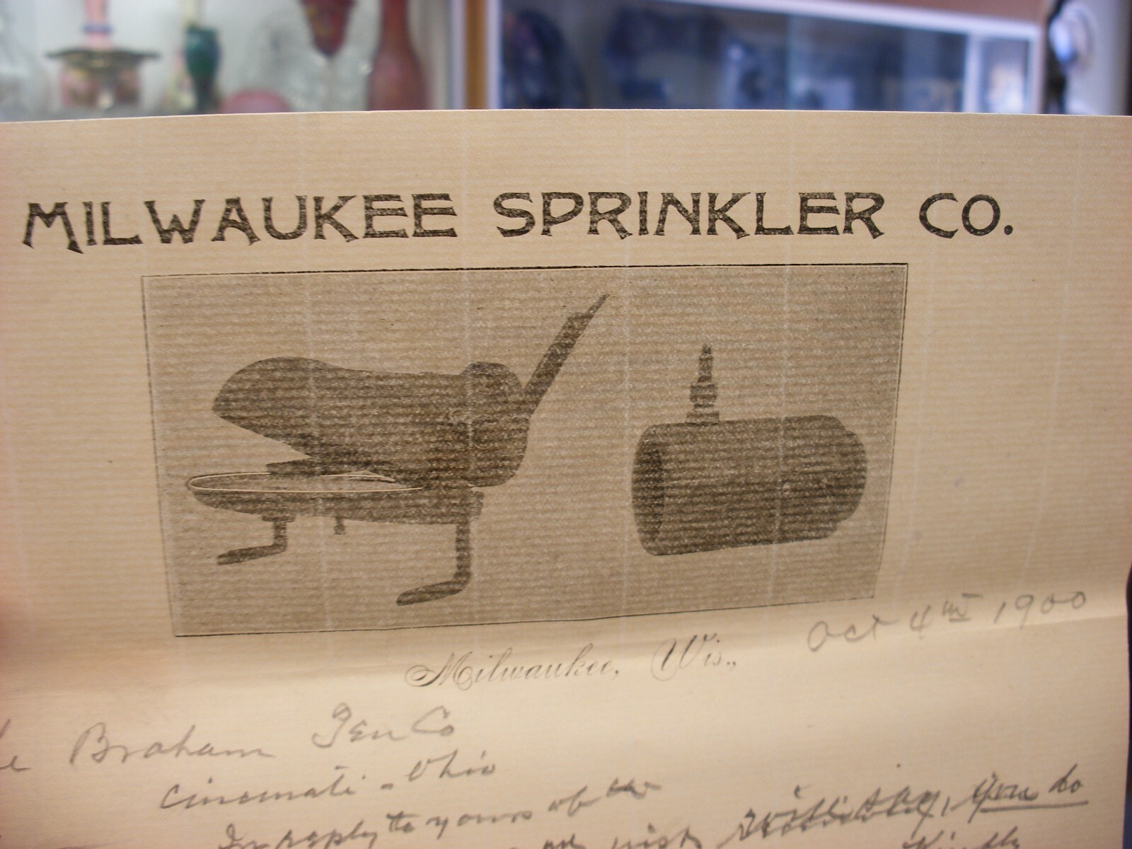 Antique Vtg 1900 Milwaukee Sprinkler Co. Milwaukee WI Letter Head