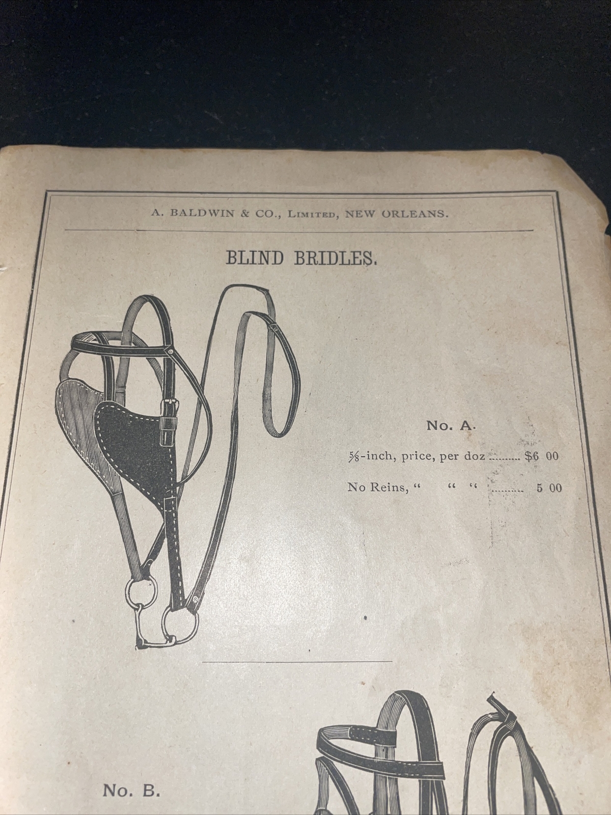 1891 Baldwin – Blind Bridles – Farm Advertising – New Orleans