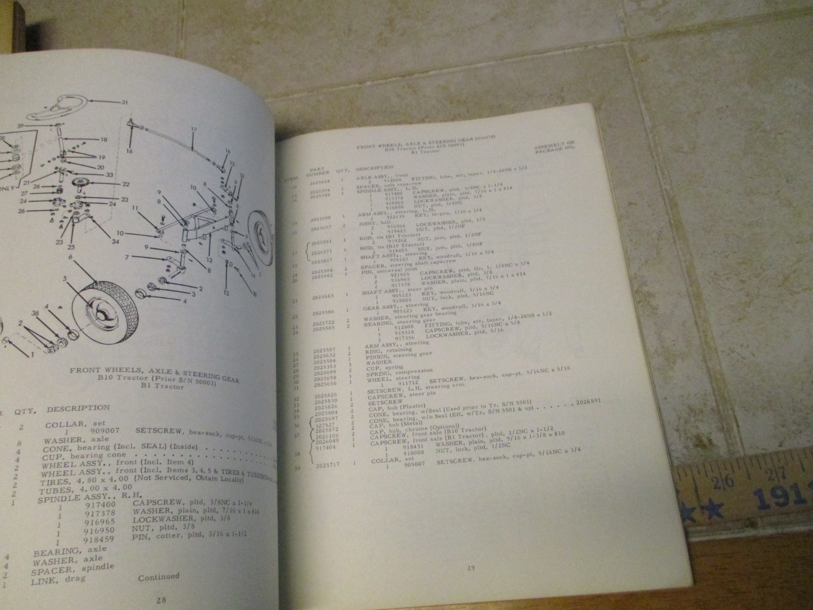 Allis Chalmers Parts & Illustration Catalog for B1 B10 B12 Big Ten Tractors 1968