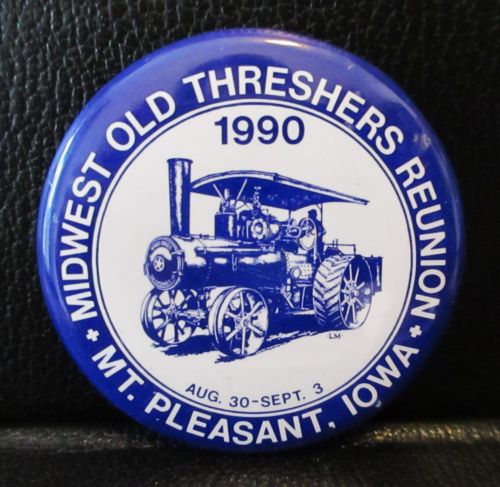 1990 Midwest Threshers Reunion Mt Pleasant WOOD BROS Steam Engine Pinback Button