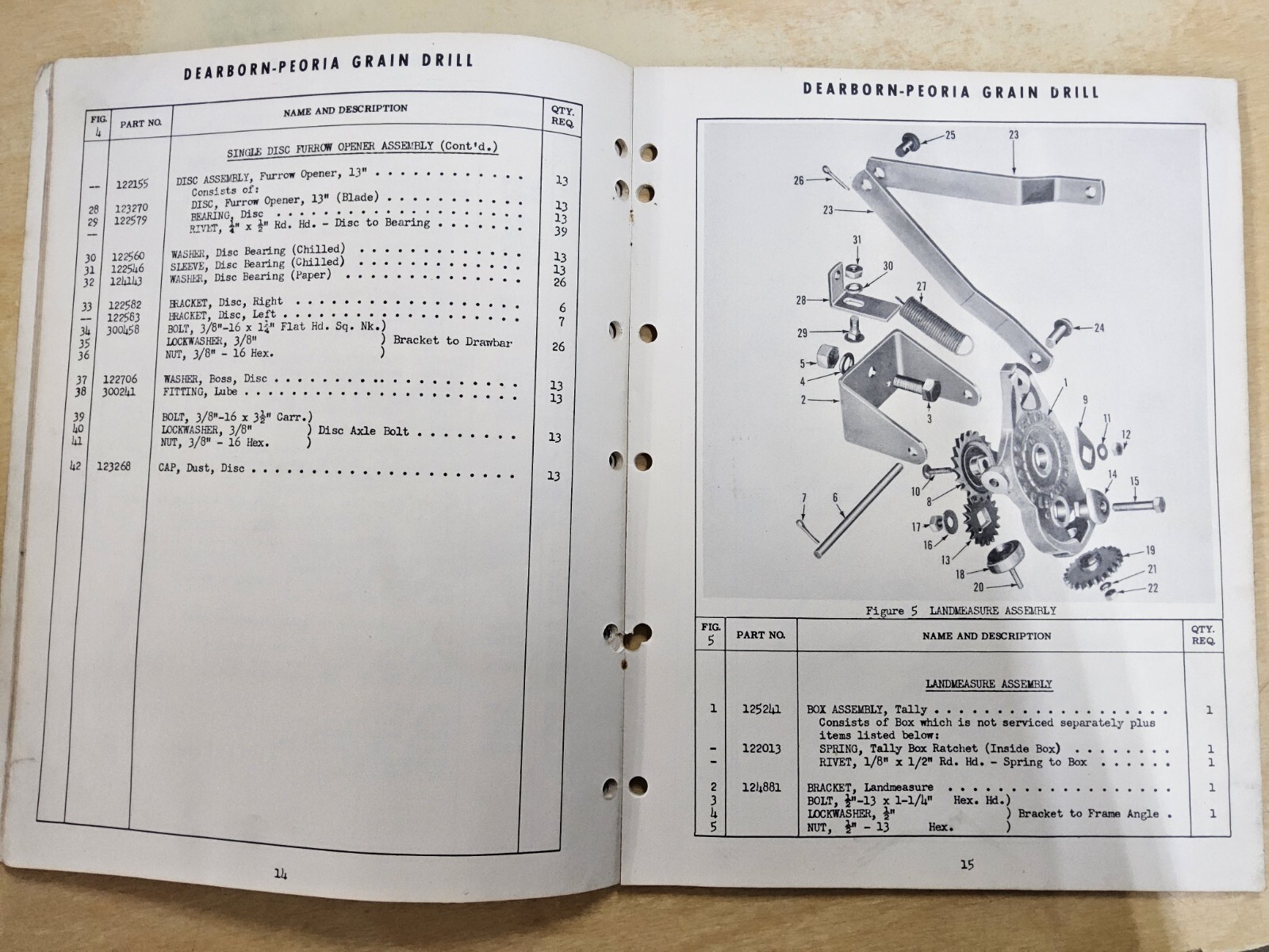 Dearborn-Peoria Fertilizer Grain Drill, Model 12-42 & 12-44 Parts List, 1951…