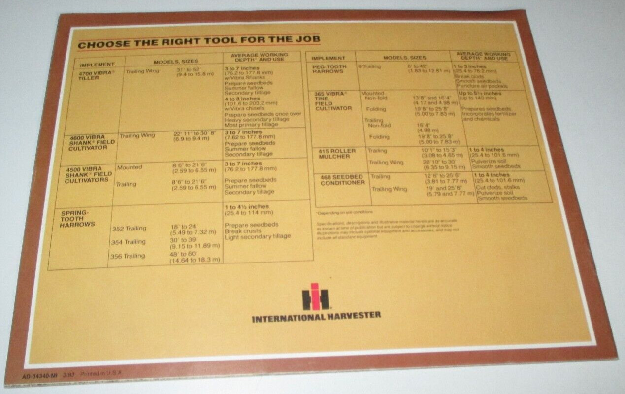 *IH International Seedbed Tillage Equipment Sales Brochure 415 4700 365 468 356&