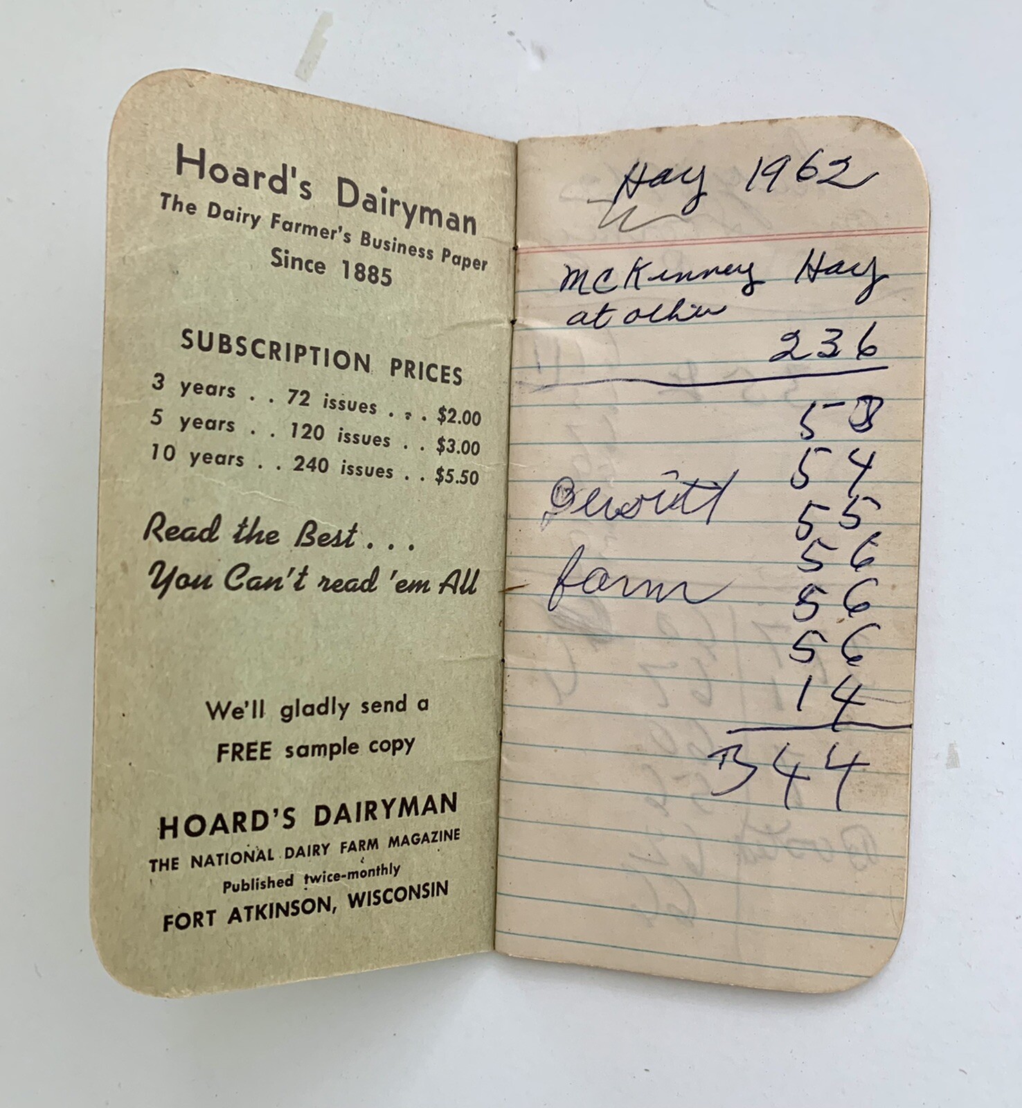 Vintage Hoard&rsquo;s Dairyman Fort Atkinson Wisconsin Dairy Farmer Pocket Memo Book