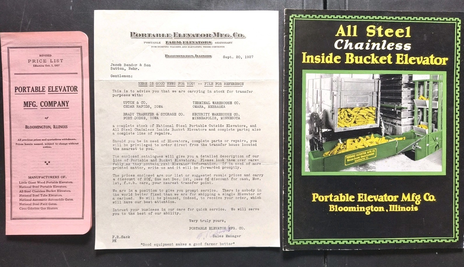1927 Portable Elevator Mfg Farm Equipment Advertising Sales Letter Brochure Lot
