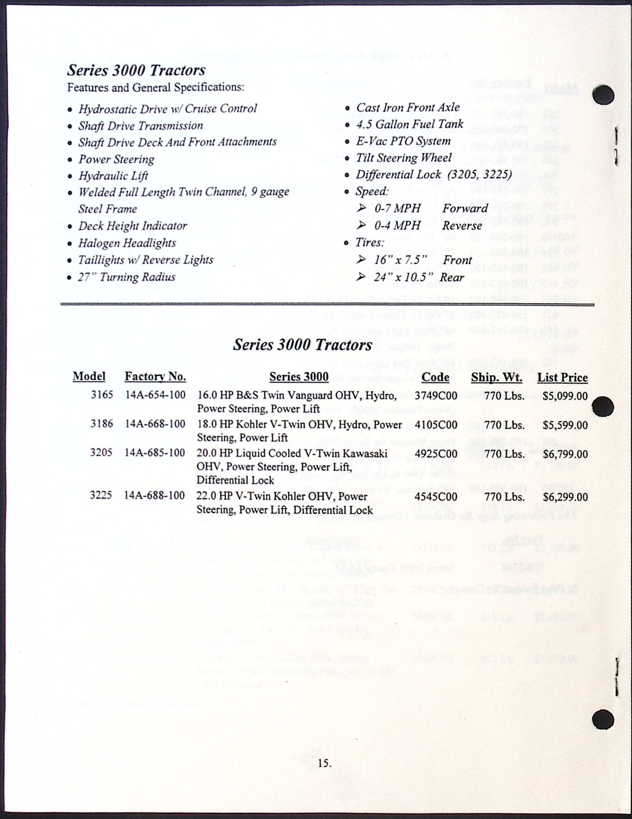 1999 Cub Cadet Dealer sales lot: Dealer Price List, The Big Event price list, Mo