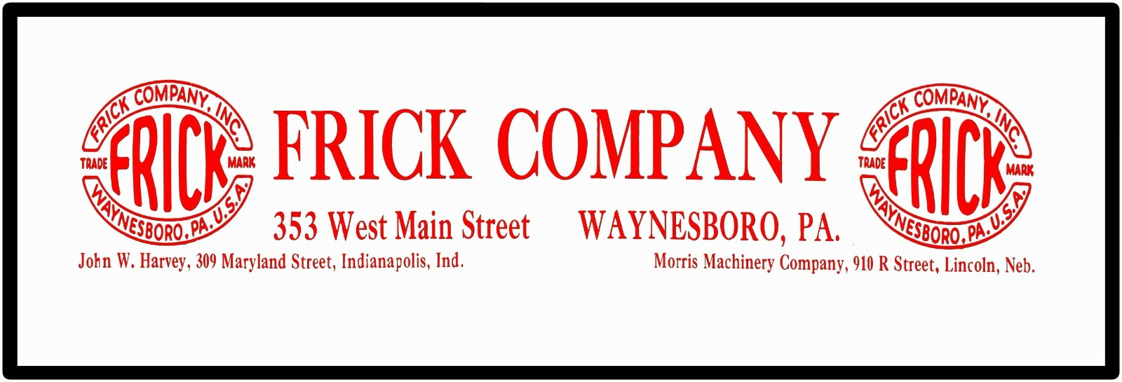 Frick Farm Machinery of Waynesboro Sign 12&Prime; x 36&Prime; USA STEEL XL Size – 4 POUNDS!