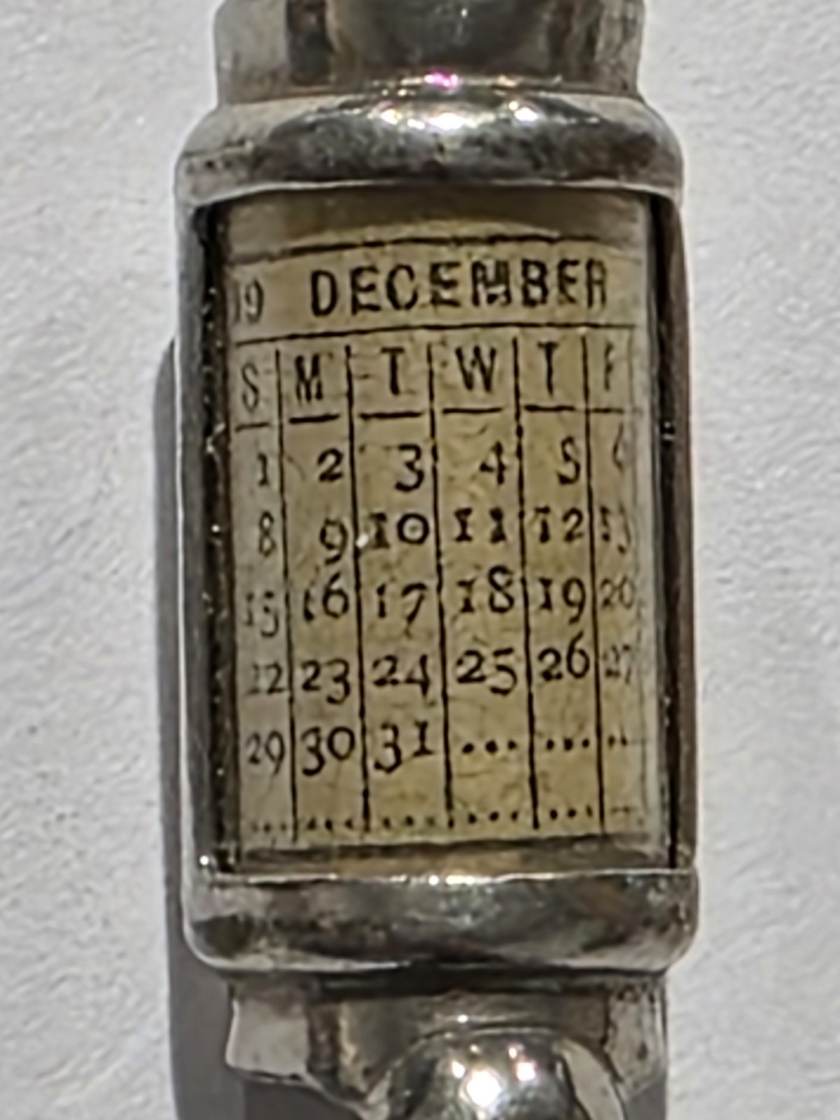 Vintage Pencil Clip, Stamped July 27, 1914 w/December 1918 Paper Calendar