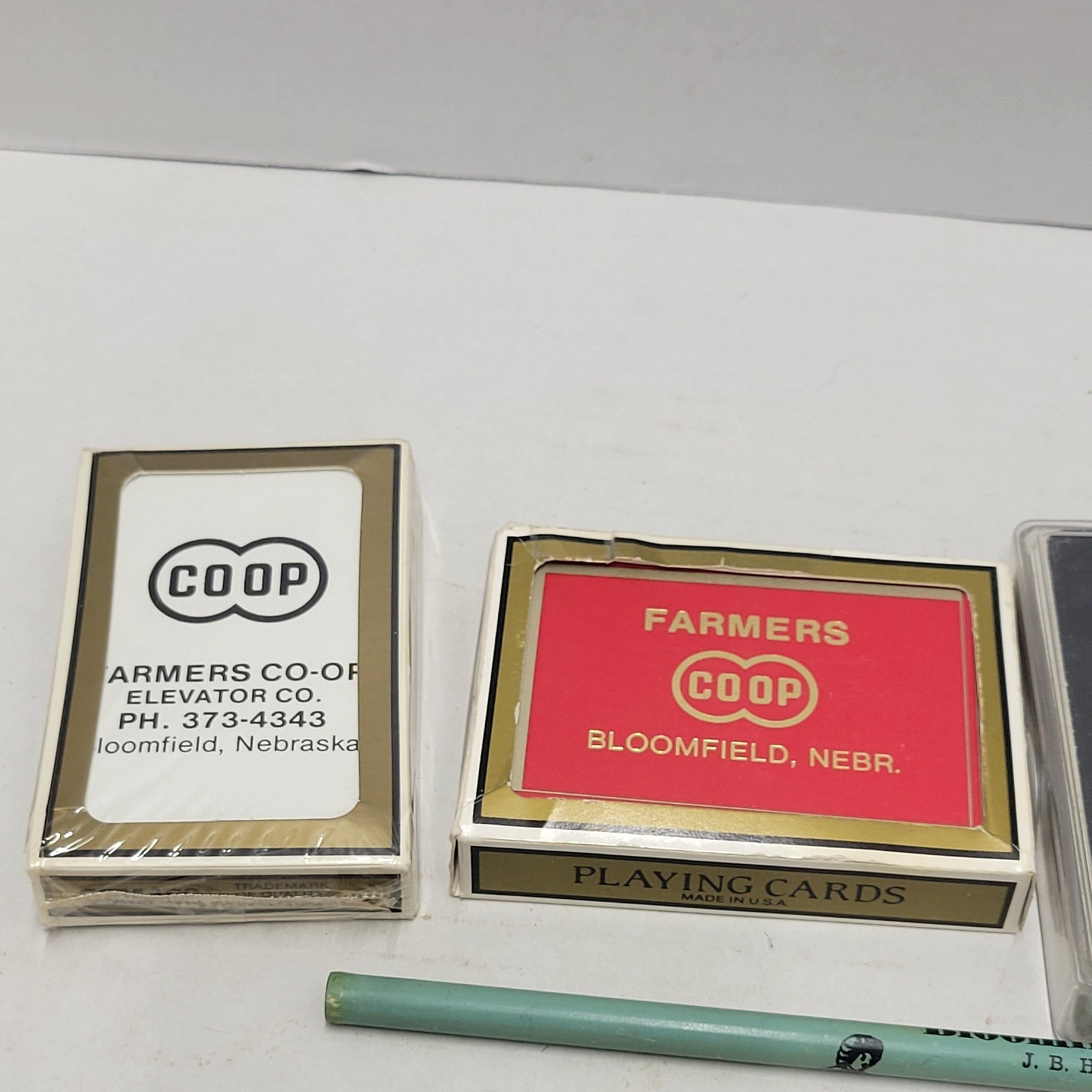Vintage Bloomfield Nebraska Advertising Lot Farmers Co-op Playing Cards Pencils