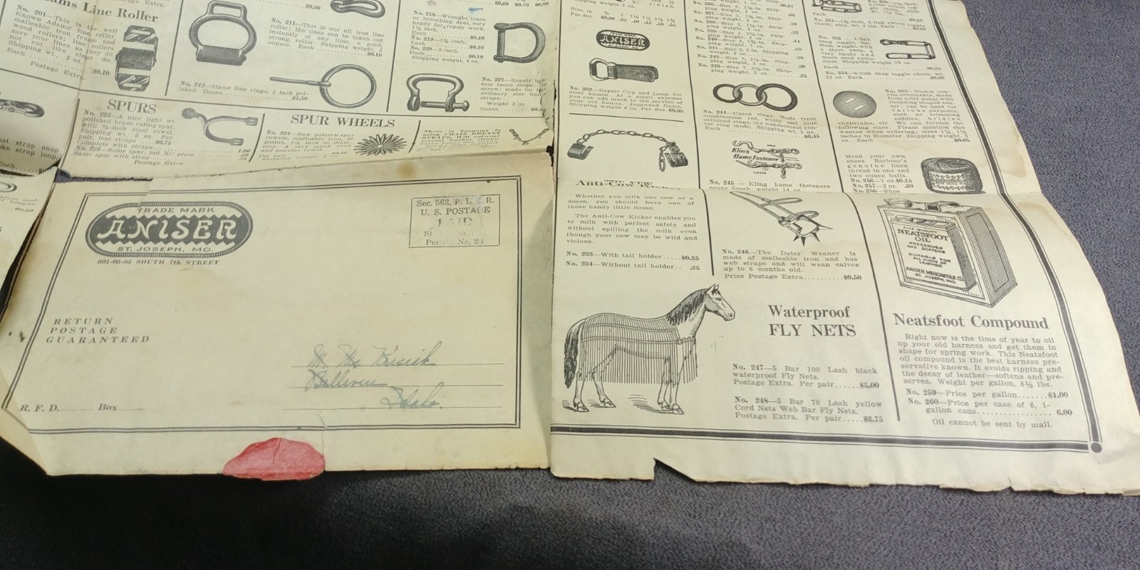 1920s Aniser Mercantile St Joseph Missouri Fold Out Ad Harness Hardware Antique