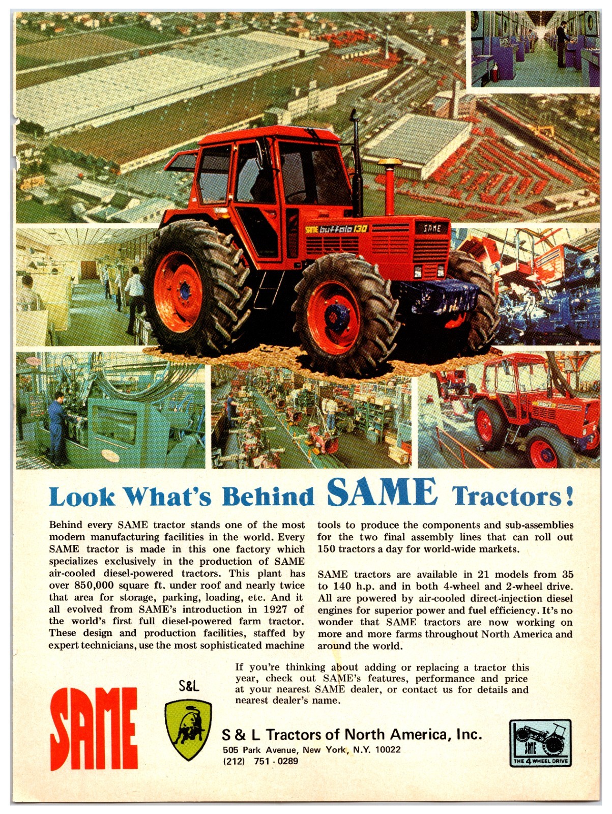 Vintage 1980s SAME Buffalo Tractor Original Print Ad (8in x 11in) Advertisement