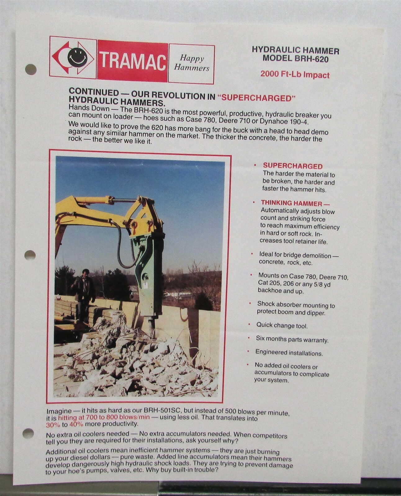1980s Tramac Happy Hammers Hydraulic BRH-620 Construction Sales Data Sheet