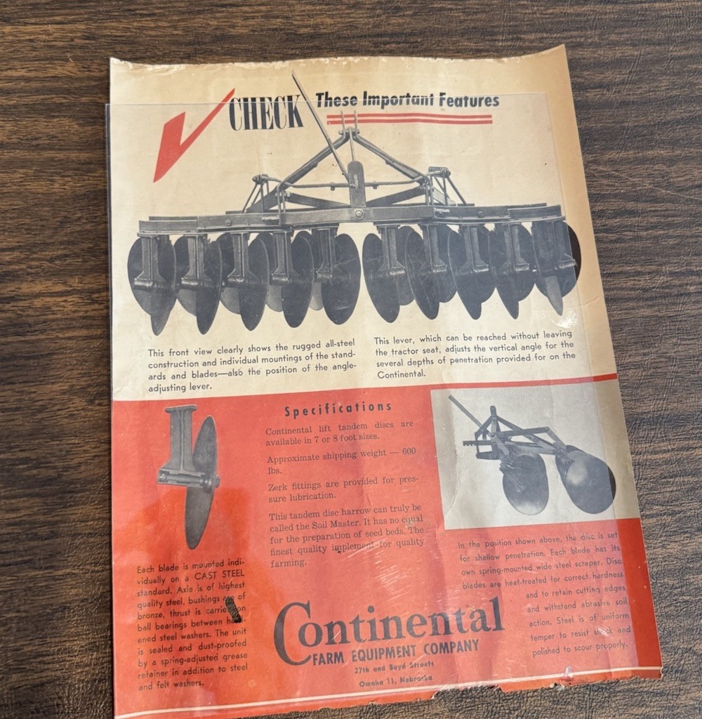 Vtg. Continental Farm Equipment Co. Omaha NE Brochures. Lot of 3