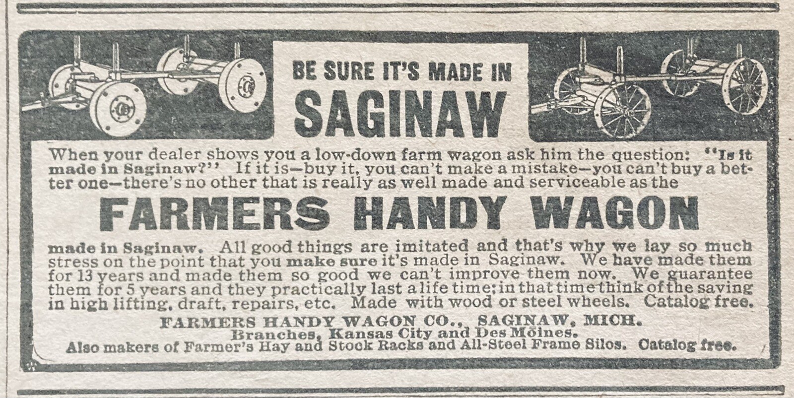 1906 AD(XH35)~FARMERS HANDY WAGON CO. SAGINAW, MI. SAGINAW HANDY FARM WAGON