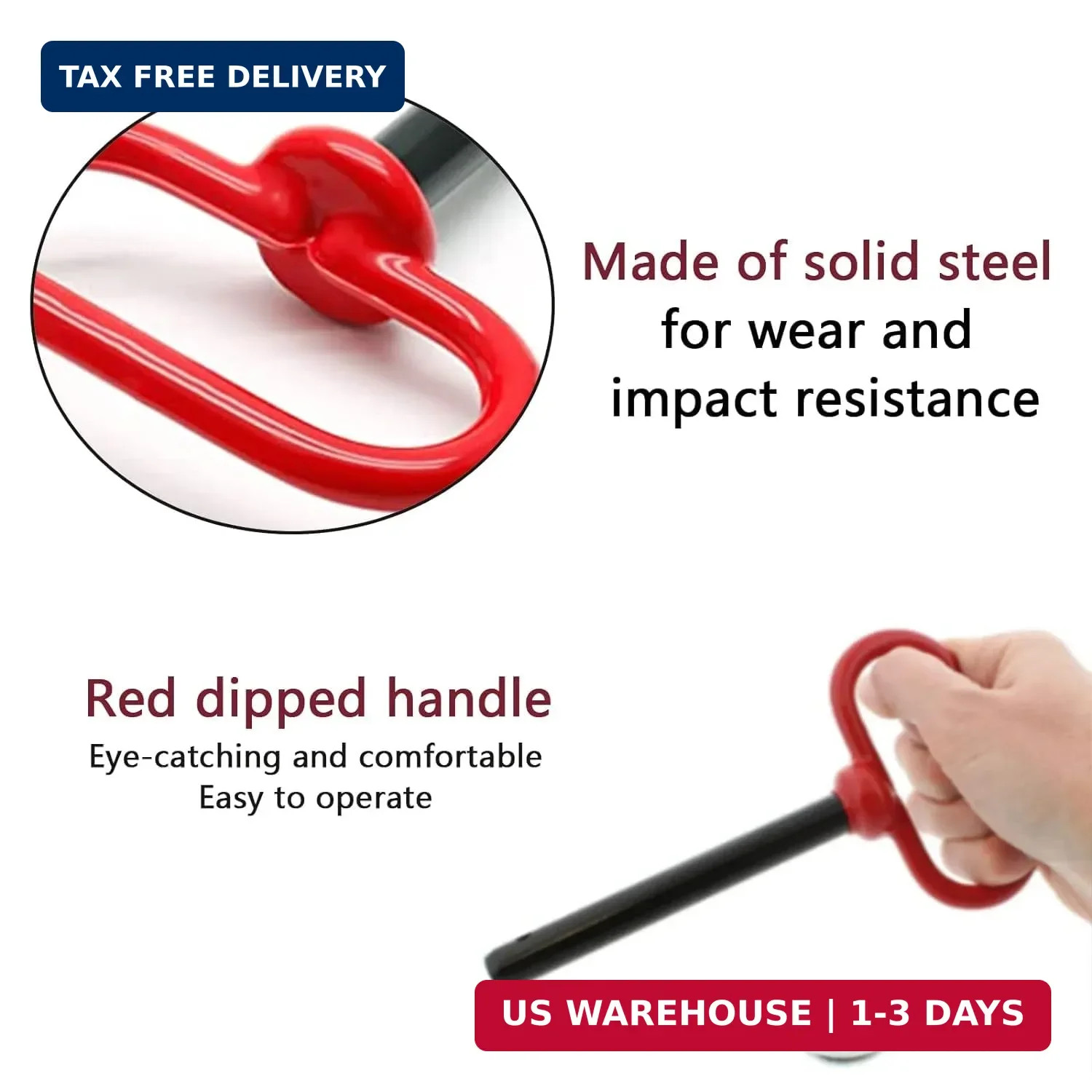 1/2 x 4 Inch Trailer Hitch Pin with R-Clip for Tractor Lawn Mower | red steel pi