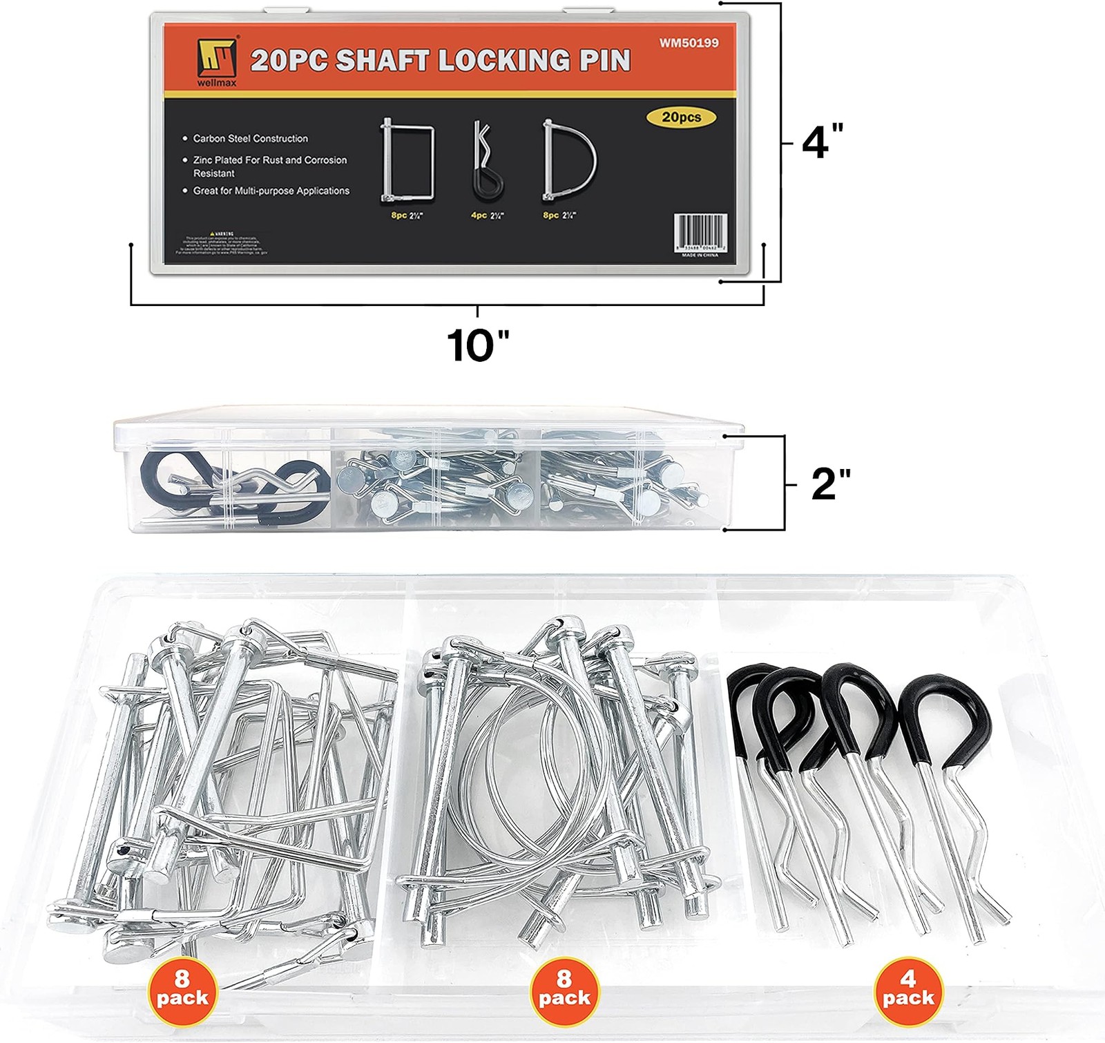 Wellmax 20 Pcs Trailer Pin in 1/4 Diameter Zinc-Plated Heavy Duty Safety Pins…
