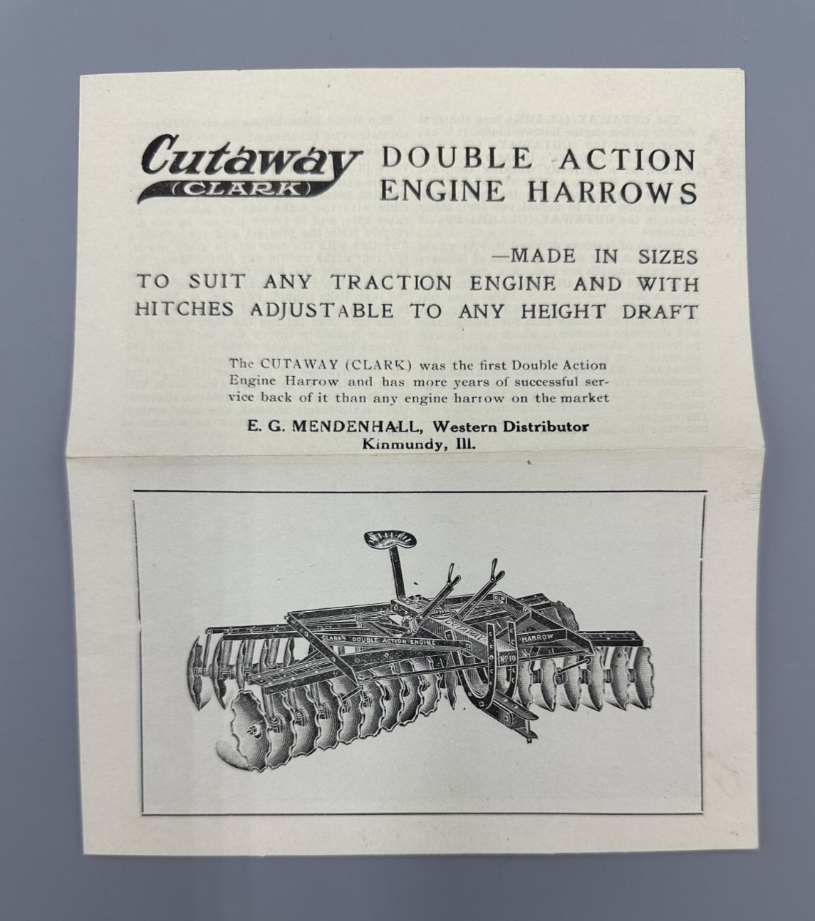 Antique CUTAWAY Clark HARROW Farm Advertising Brochure KINMUNDY IL Postcard