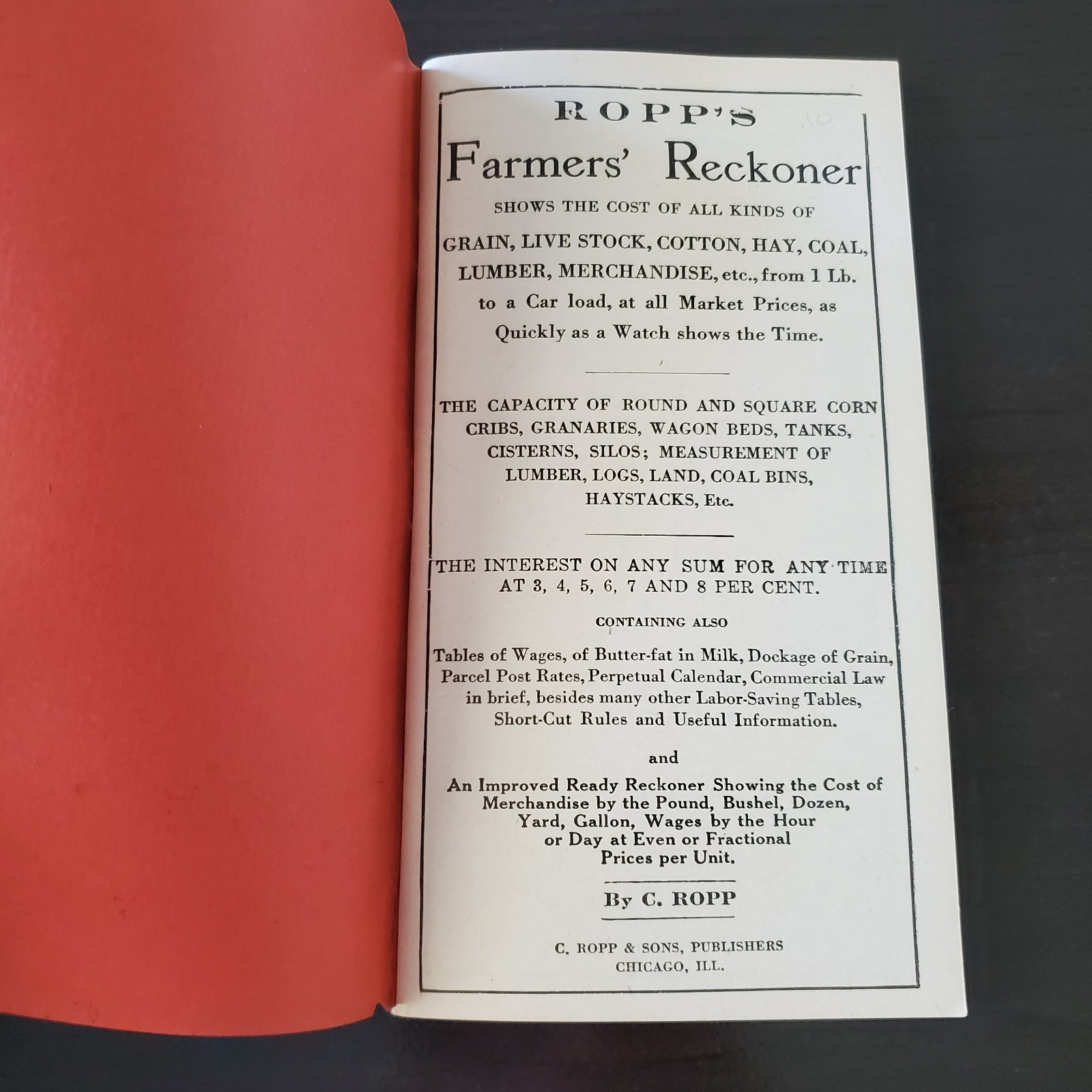 1919 Ropp&rsquo;s Farmers&rsquo; Reckoner Booklet