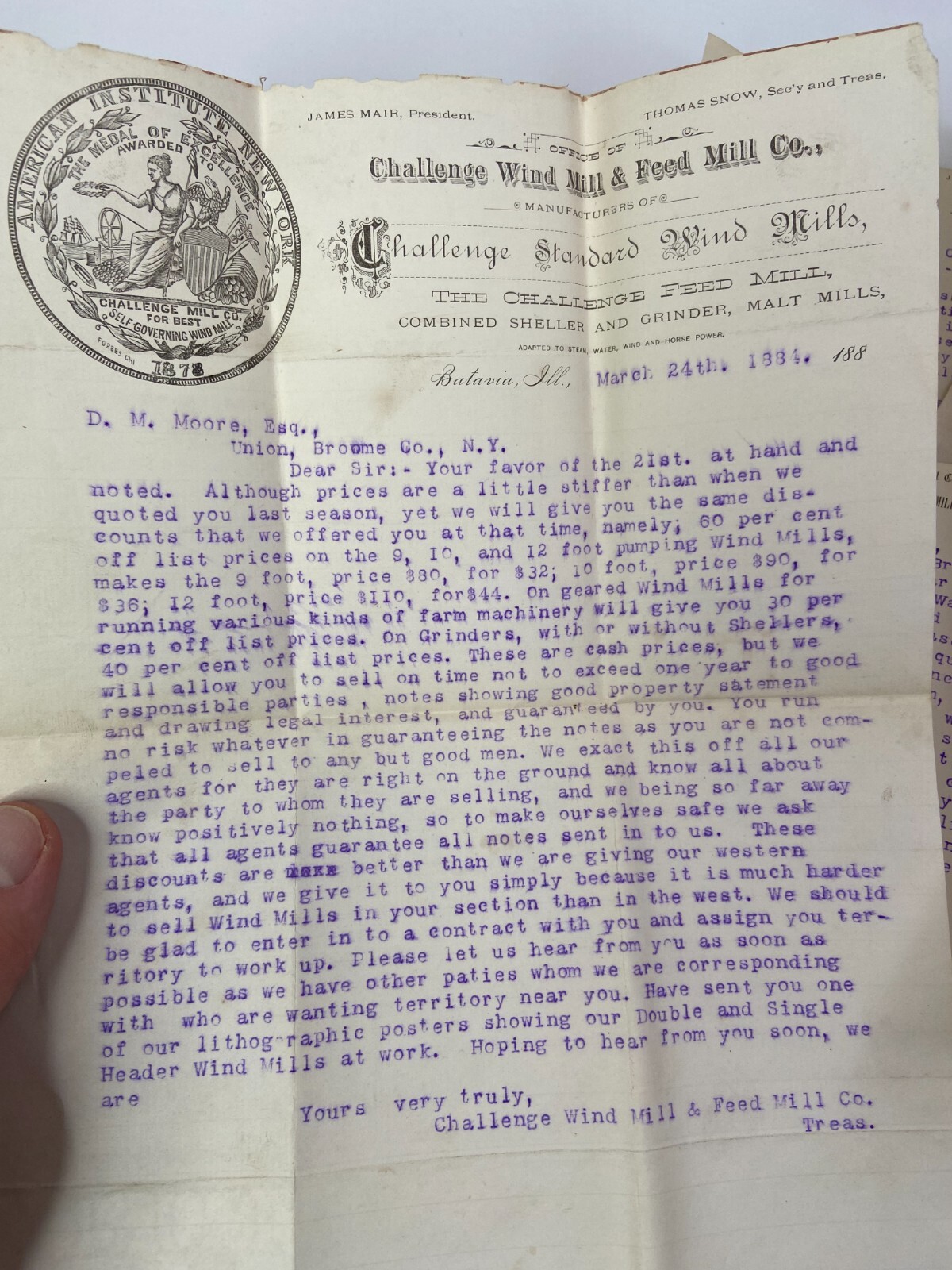 HUGE ARCHIVE Advertising Ephemera Letters – Challenge Wind Mill 1883- Batavia IL