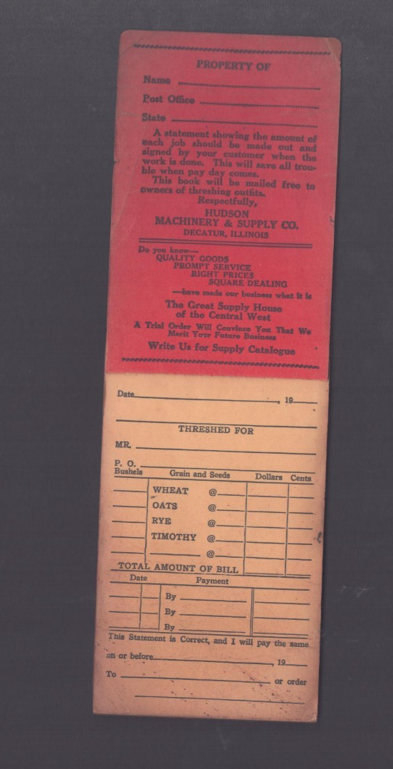 Thresherman&rsquo;s Account Book Rhino Belts Hudson Mchy & Supply Decatur Illinois