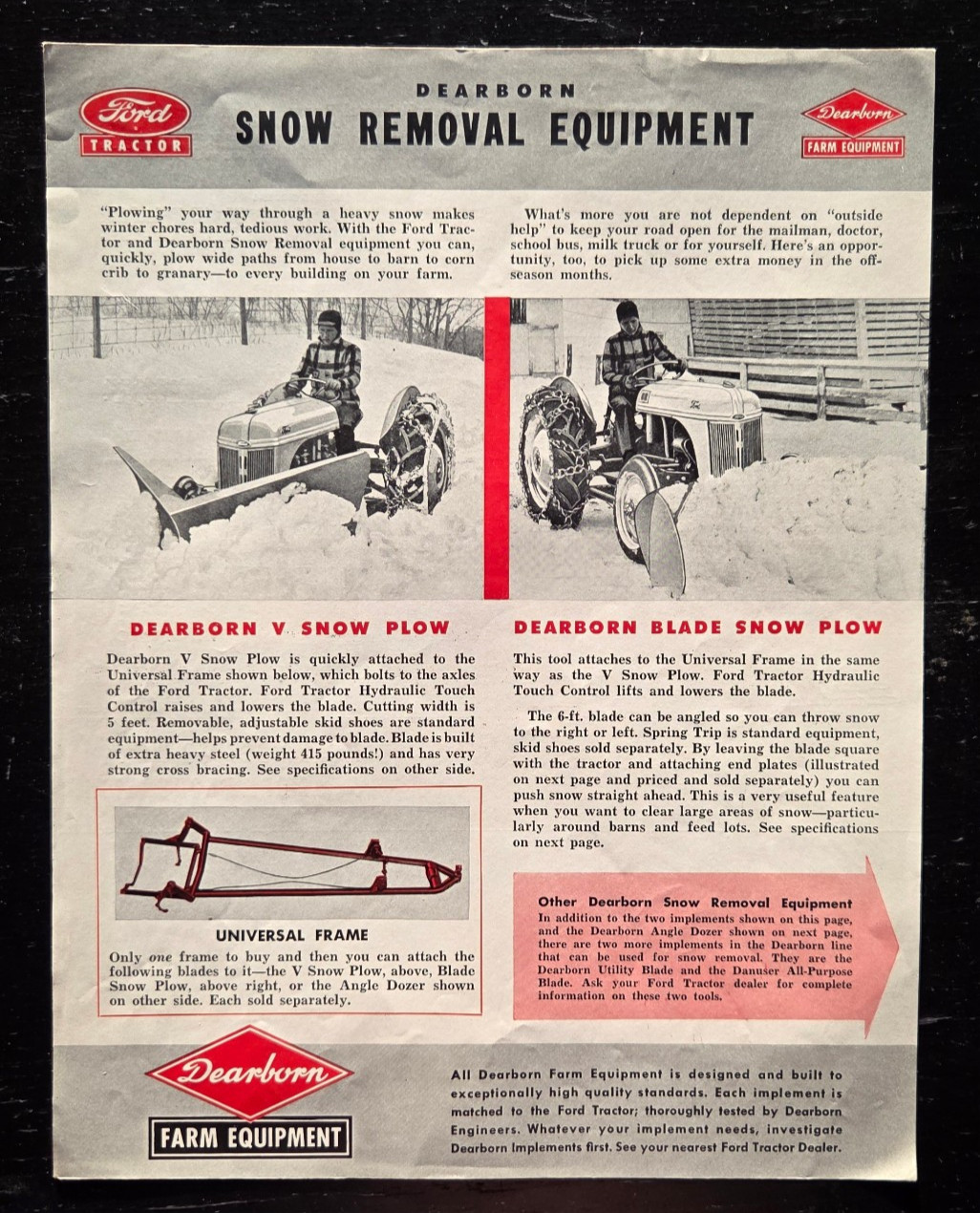 1949 FORD TRACTOR DEARBORN FARM EQUIPMENT SNOW REMOVAL SPEC SHEET ADVERTISEMENT
