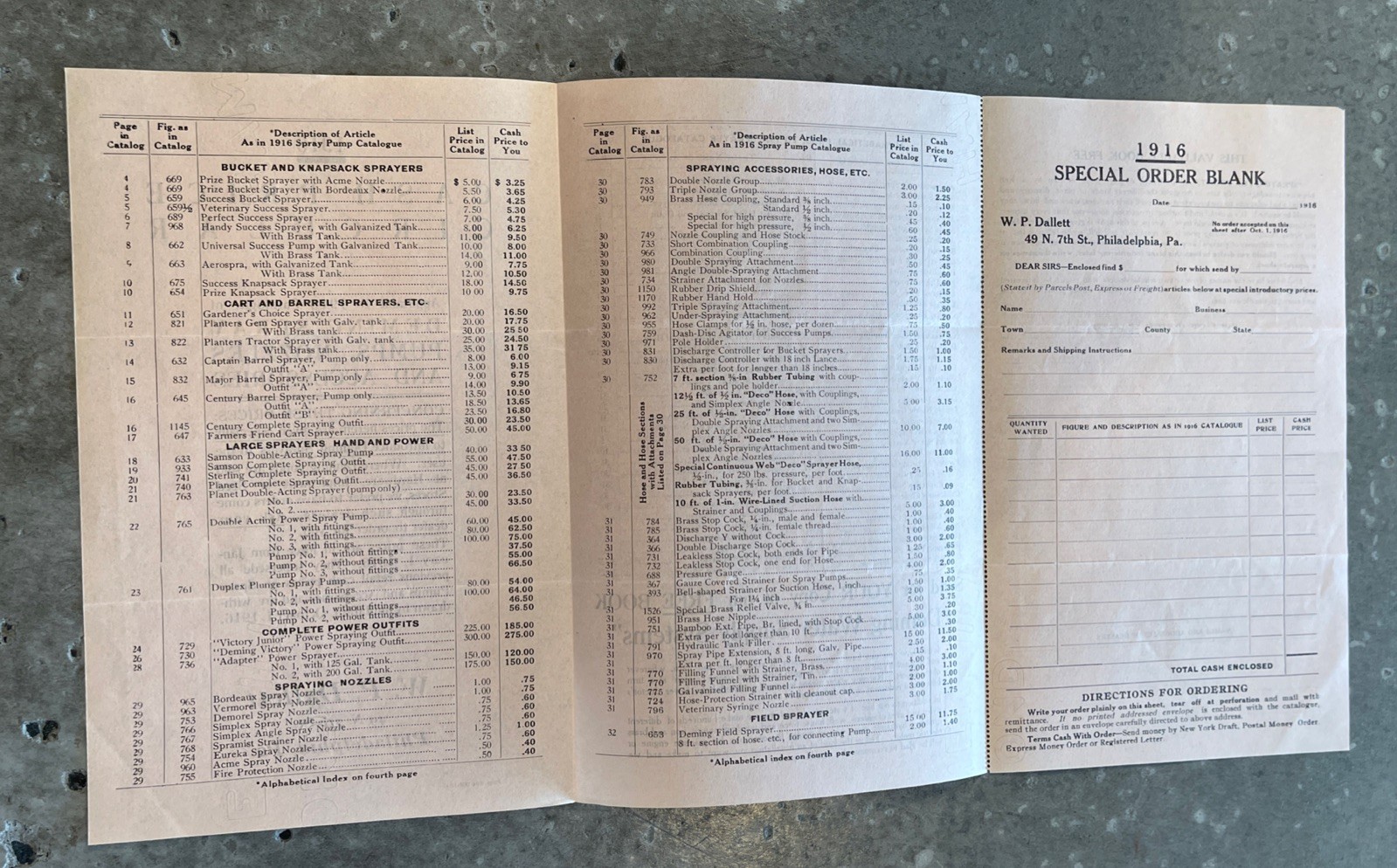 1916 Deming Spray Pump Catalog Orchard Vineyard Signed WP Dallett Letter