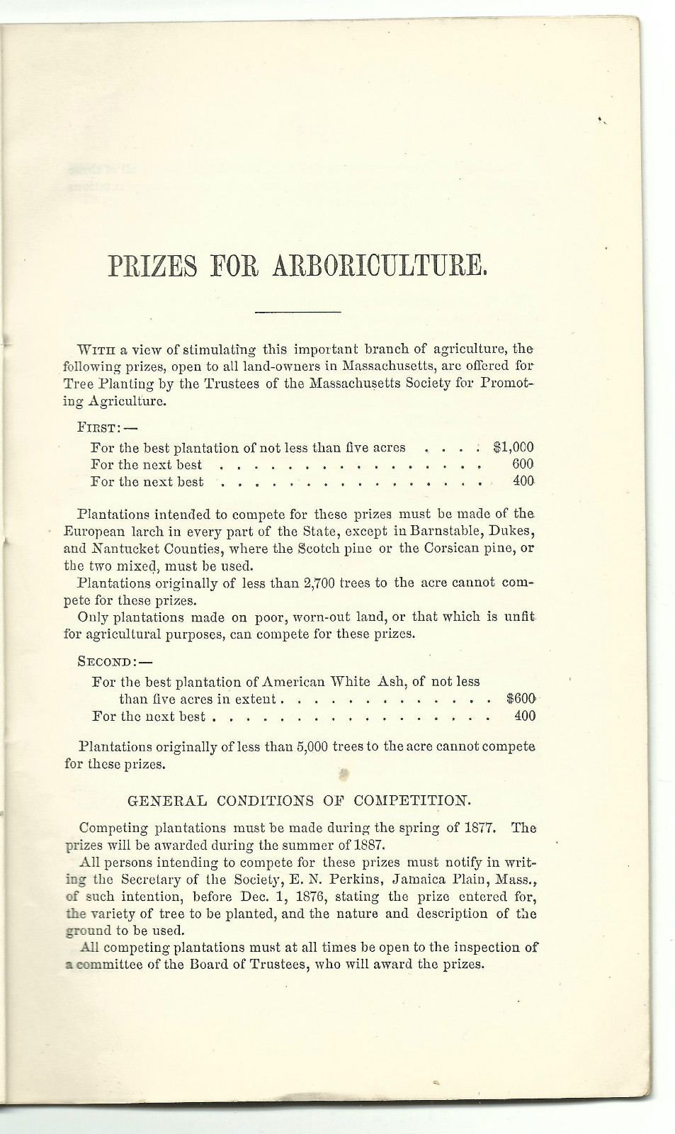 1876 Book Massachusetts Society Promoting Agriculture Prizes Arboriculture Trees