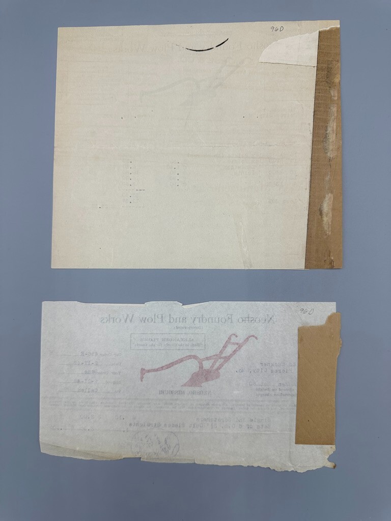1926 & 1942 NEOSHO Foundry PLOW WORKS Farm Advertising Invoice Missouri
