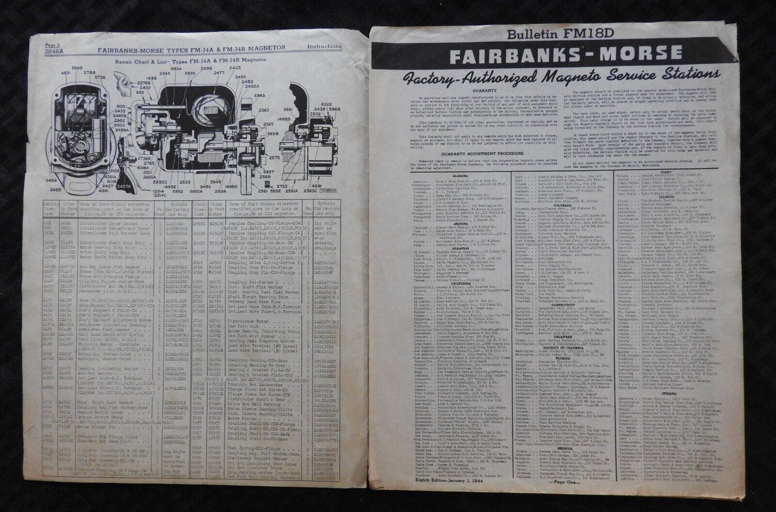 1942 Fairbanks Morse Model FM-J Magnetos Owners&rsquo; Instruction Manual RARE