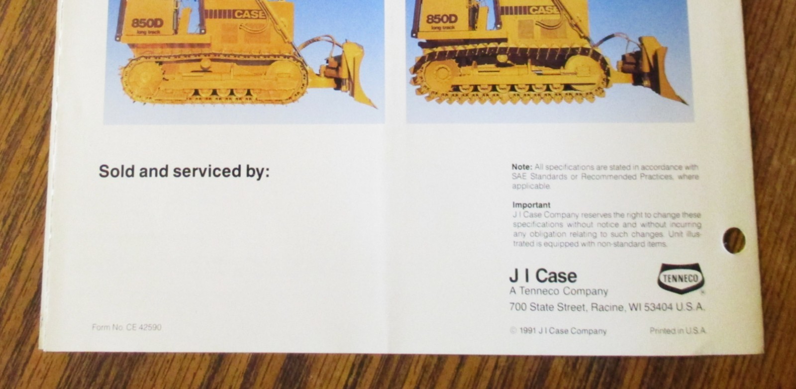 *Case 850D Dozer Crawler Sales Brochure Literature Ad CE42590 Dated 1991