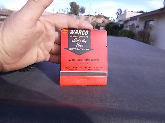 Vintage Warco Road Grader W A Riddel Corp Bucryus Ohio Matchbook Advertising