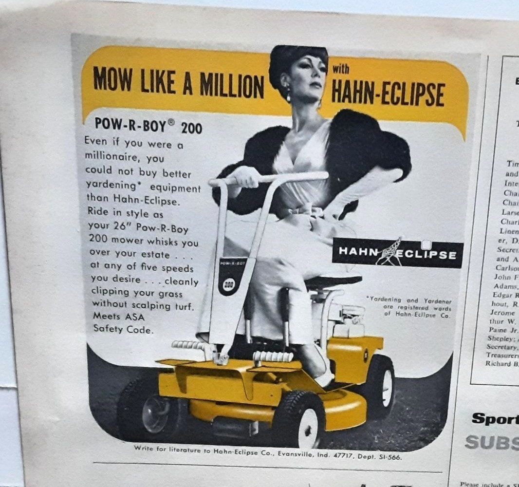 1966 Hahn Eclipse Pow-R-Boy 200 Riding Lawn Mower Vintage Print Ad