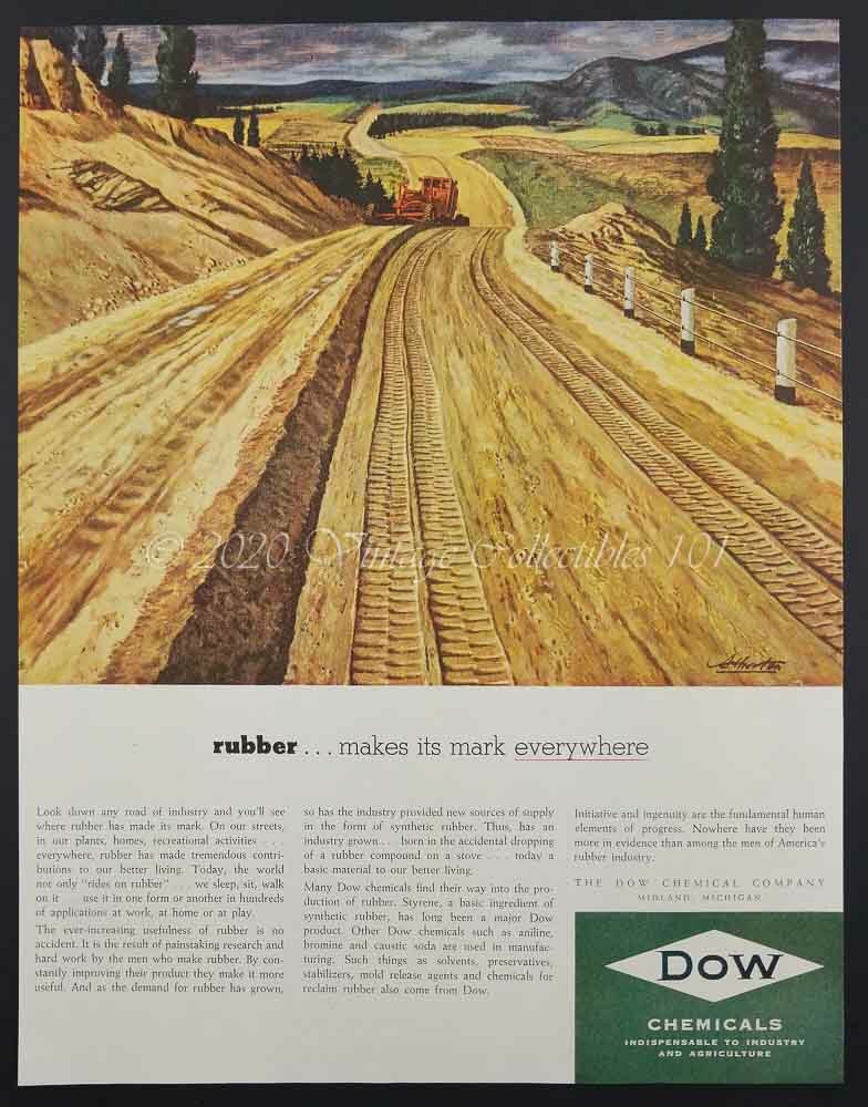 1952 Dow Chemical Rubber Farming Industry Tractor Tires photo art decor print ad