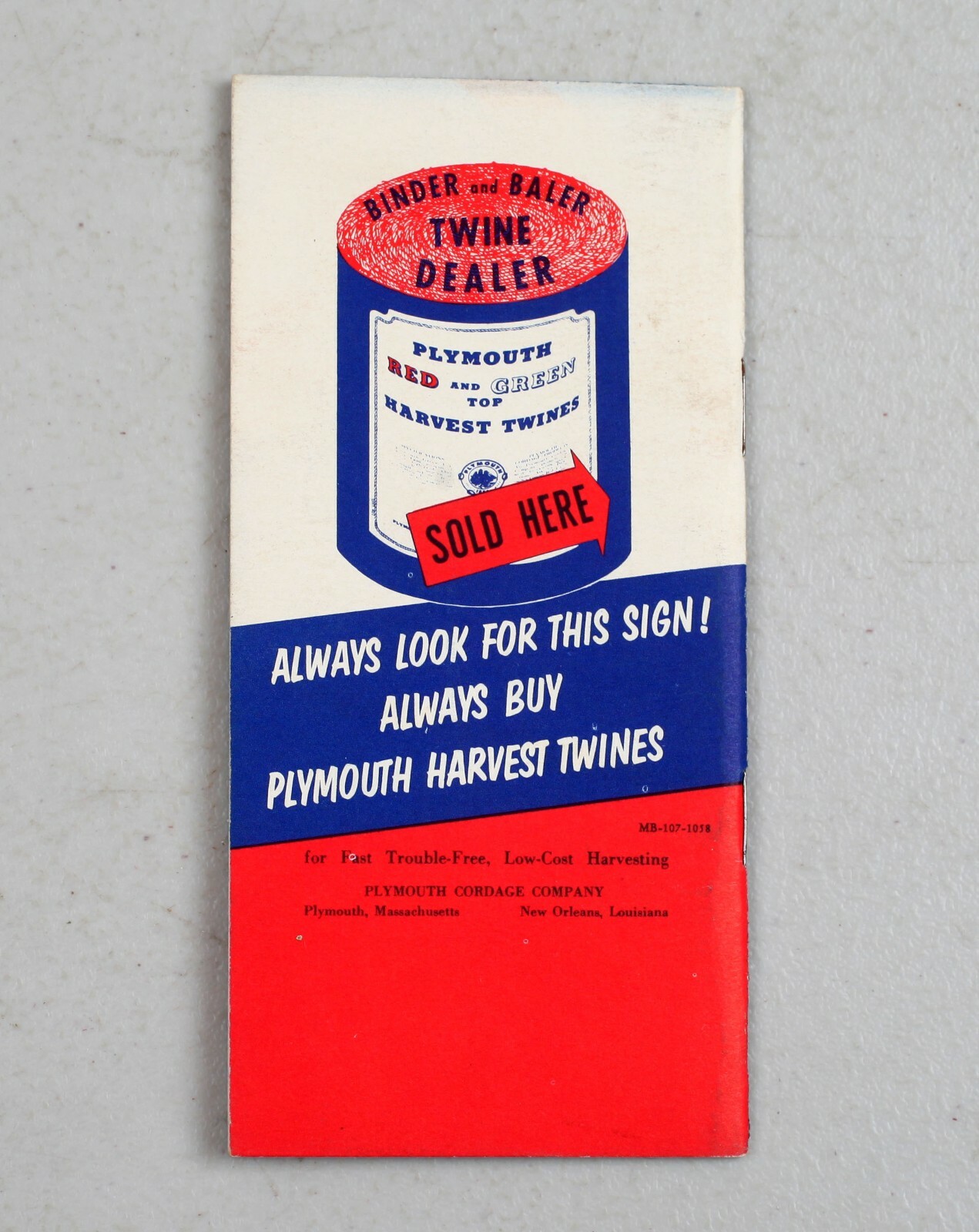 Vintage 1959 Pocket Memo Book Plymouth Cordage Co. Red Top Baler Twine