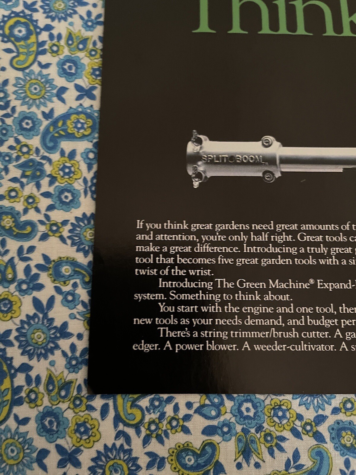 Vintage 1985 Think Green Machine 2300 Lawn Tool Print Ad Multi Attachments Edger
