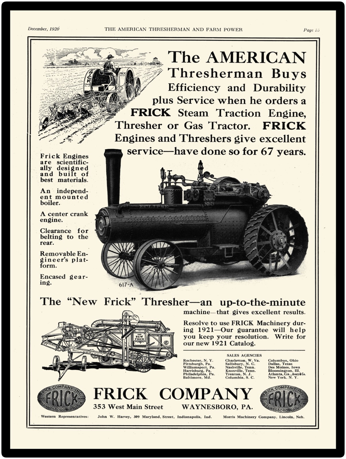1920 Frick Engines & Machinery NEW Metal Sign 24&Prime;x30&Prime; USA STEEL XL Size 7 lbs.