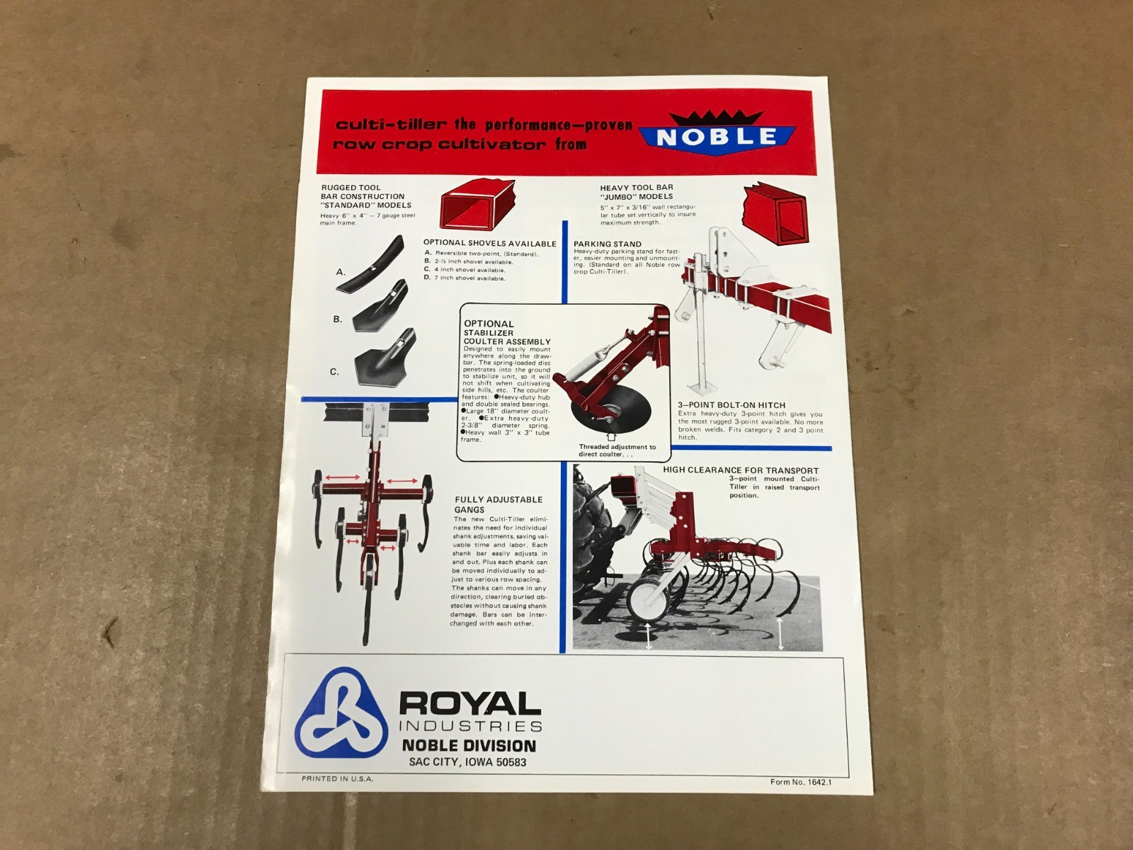 Vintage Noble 3-Point Mounted Row-Crop Cultivator Salesman Brochure