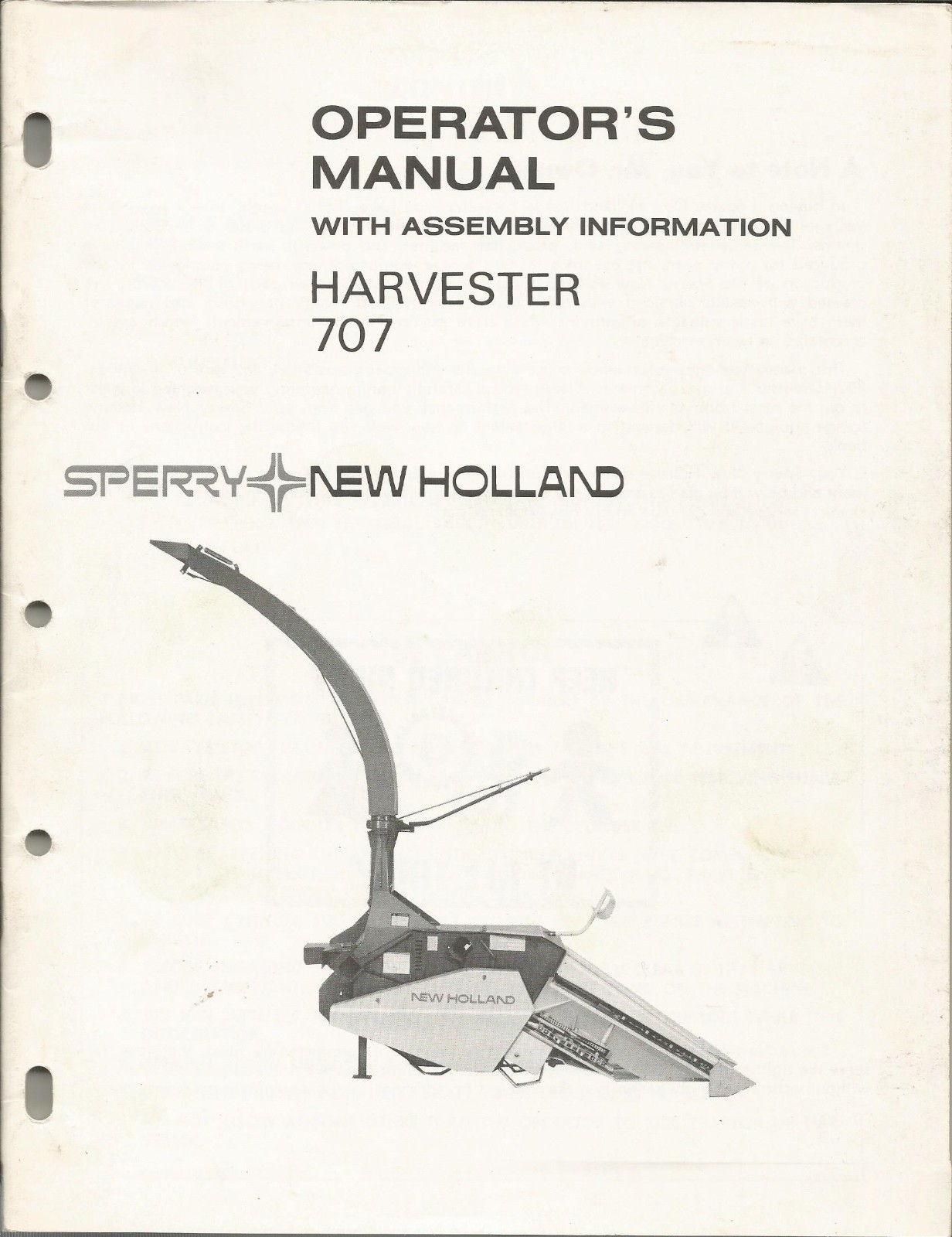 NEW HOLLAND HARVESTER 70 OPERATORS MANUAL WITH ASSEMBLY INFORMATION