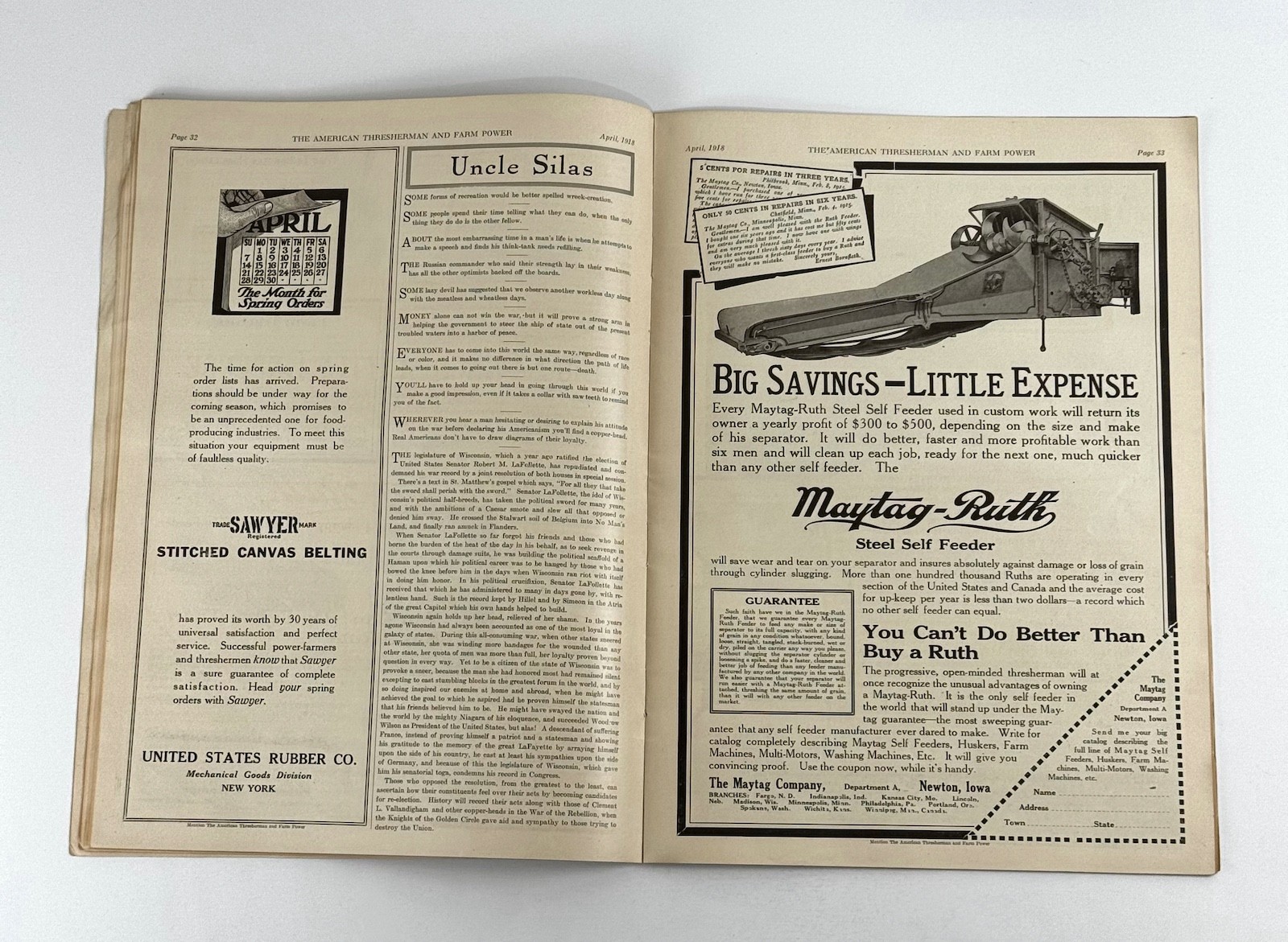 The American Thresherman & Farm Power MAGAZINE April 1918 MADISON, WIS.
