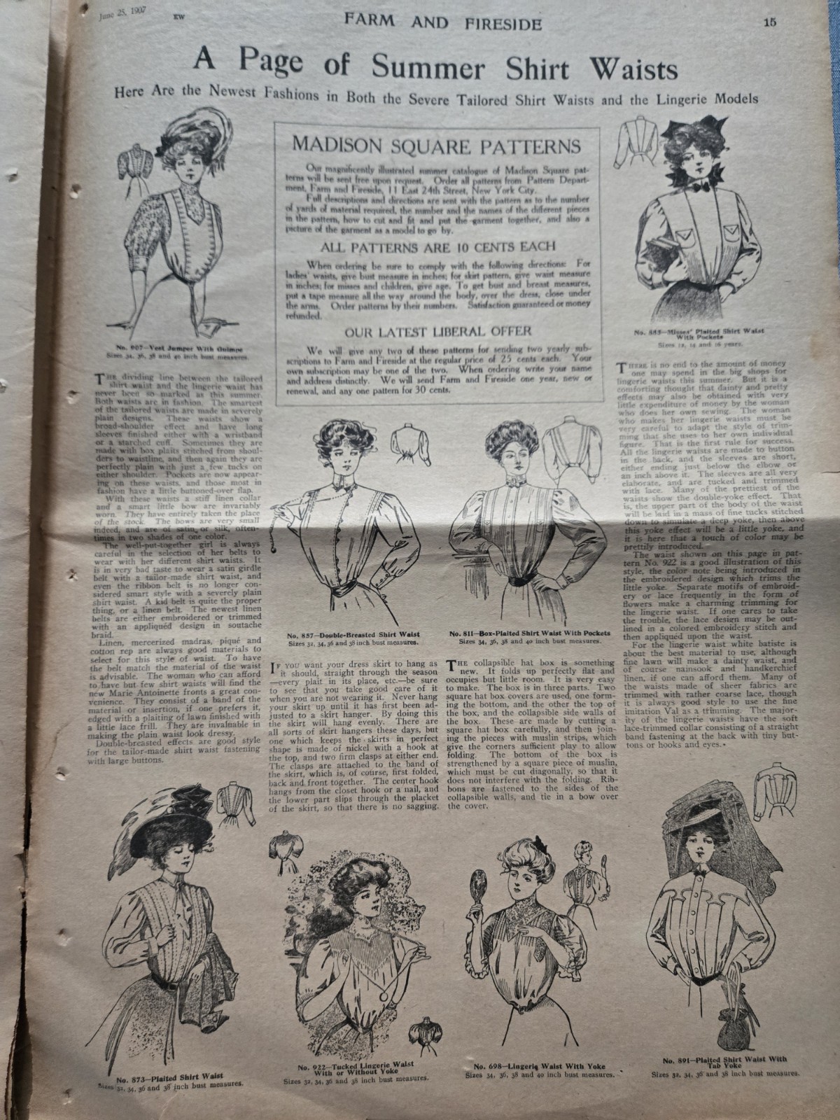 Farm & Fireside Newspaper – Antique Agriculture 1907 Articles Ads Illustrations