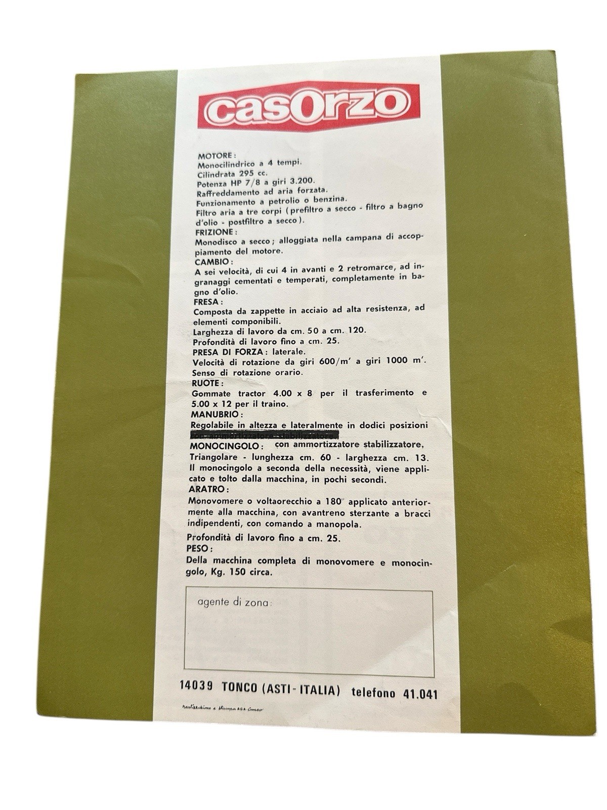 Vintage Casorzo Vigneto Motoaratrice Brochure Vineyard Tractor Catalog